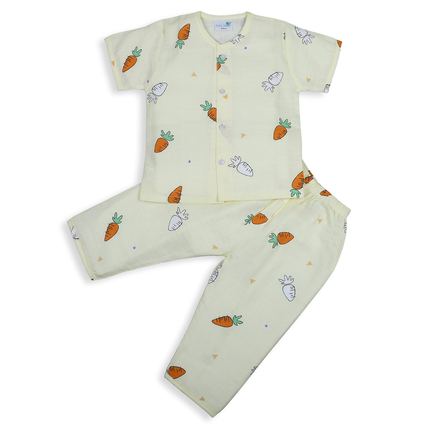 Baby Moo Rabbits Eat Carrots Shirt And Pyjama Night Suit - Yellow - Baby Moo