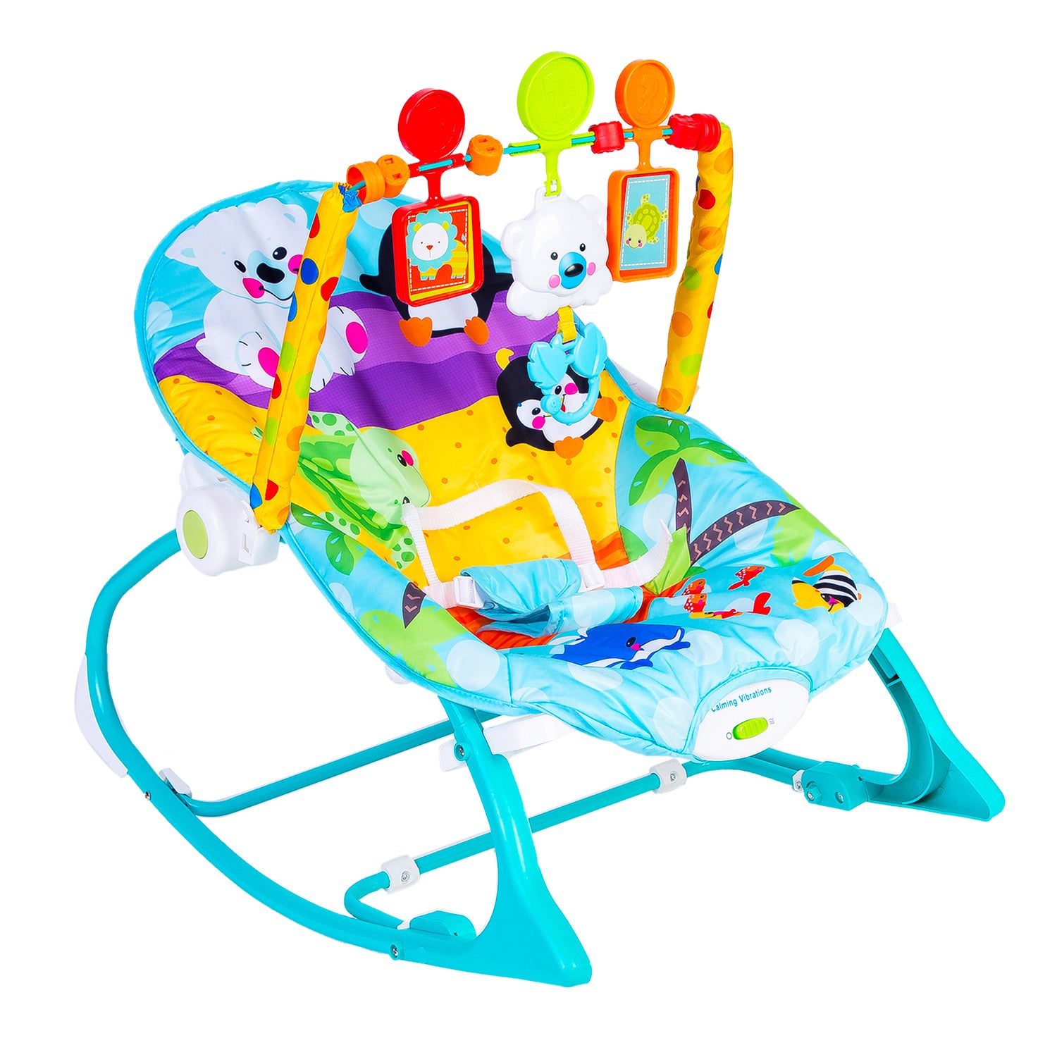 Newborn To Toddler Portable Rocker With Hanging Toys Beachy Blue