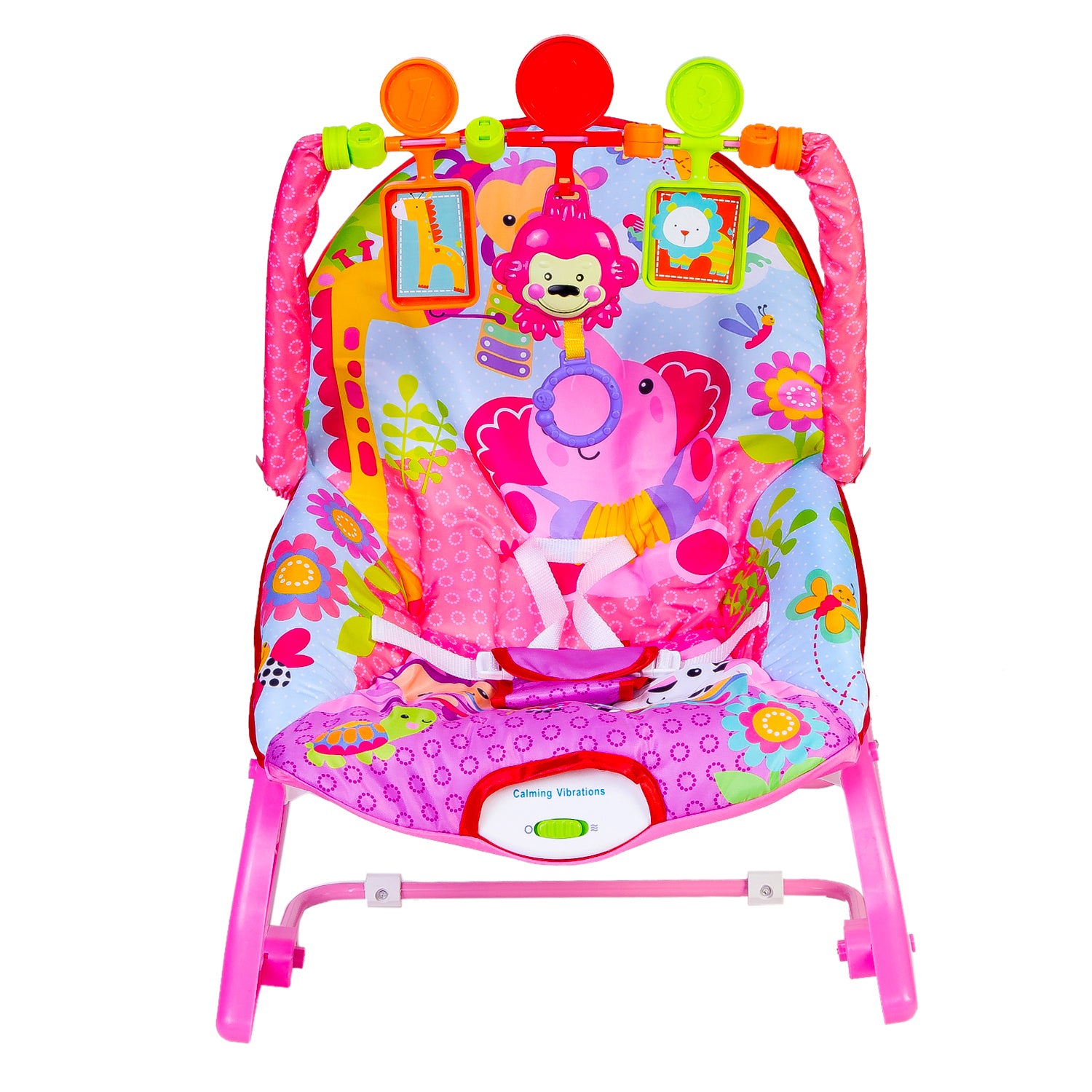 Infant To Toddler Happy Baby Bouncer With Hanging Toys Pink