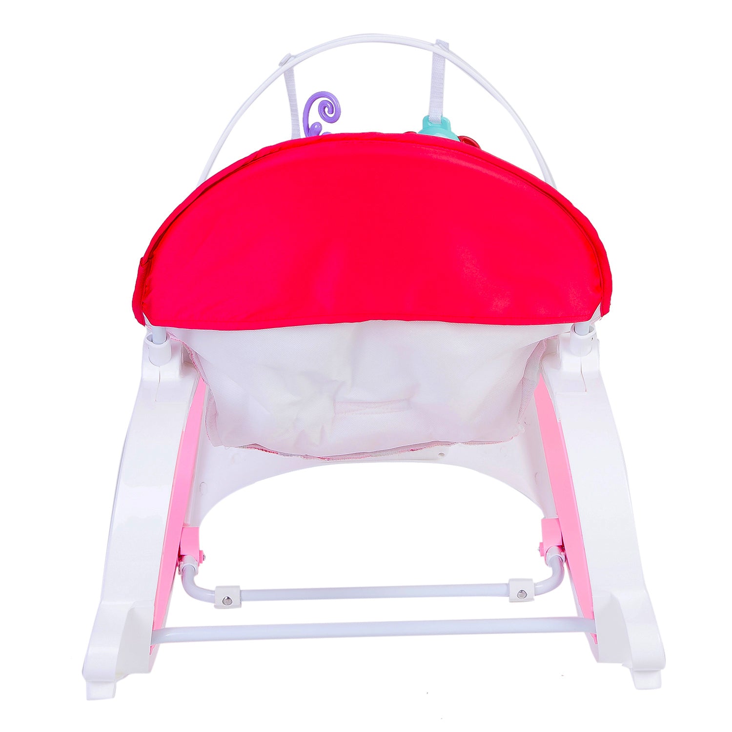 Infant To Toddler Polka Dotted Portable Rocker With Hanging Toys Red & Pink - Baby Moo