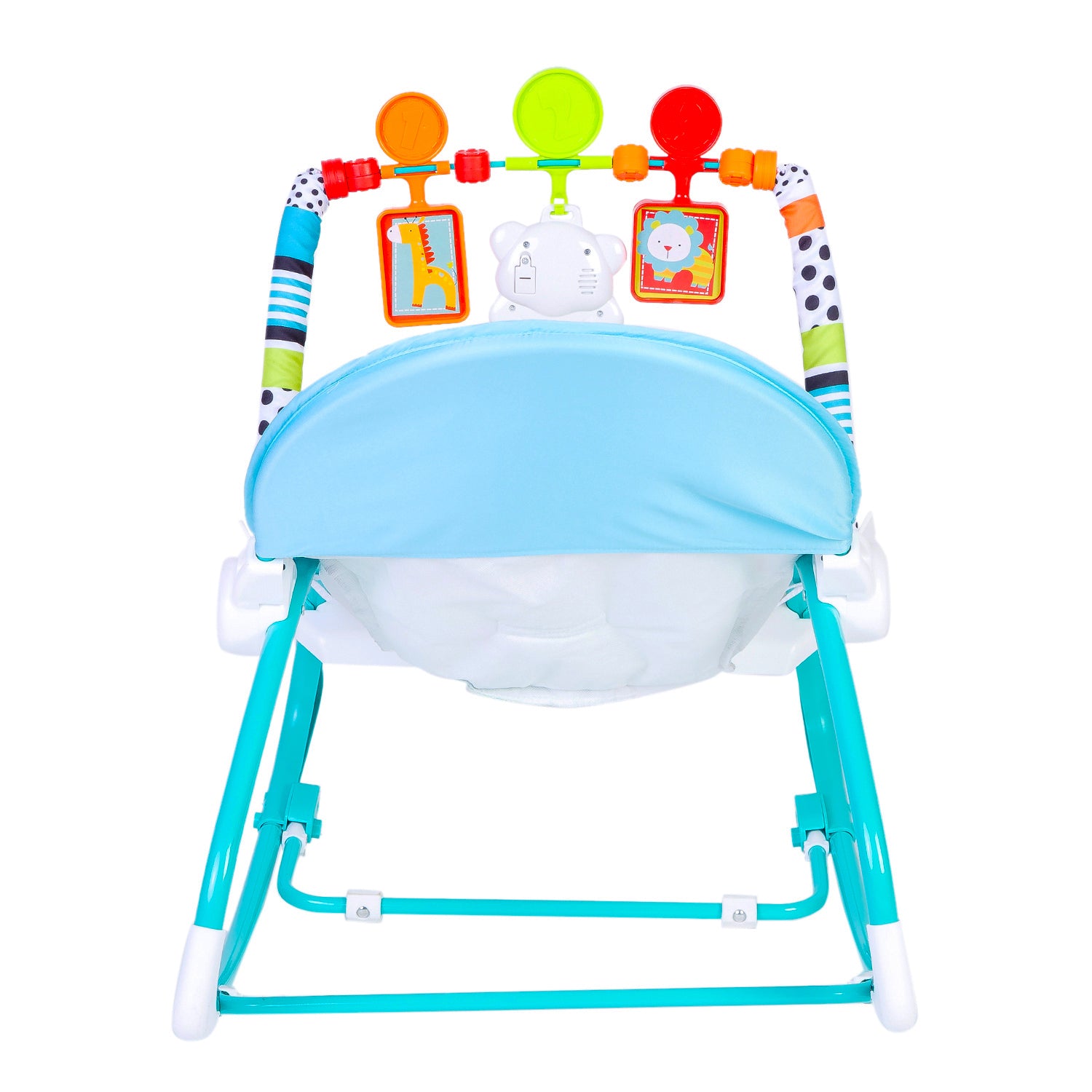 Infant To Toddler Happy Baby Bouncer With Hanging Toys Blue And Green - Baby Moo