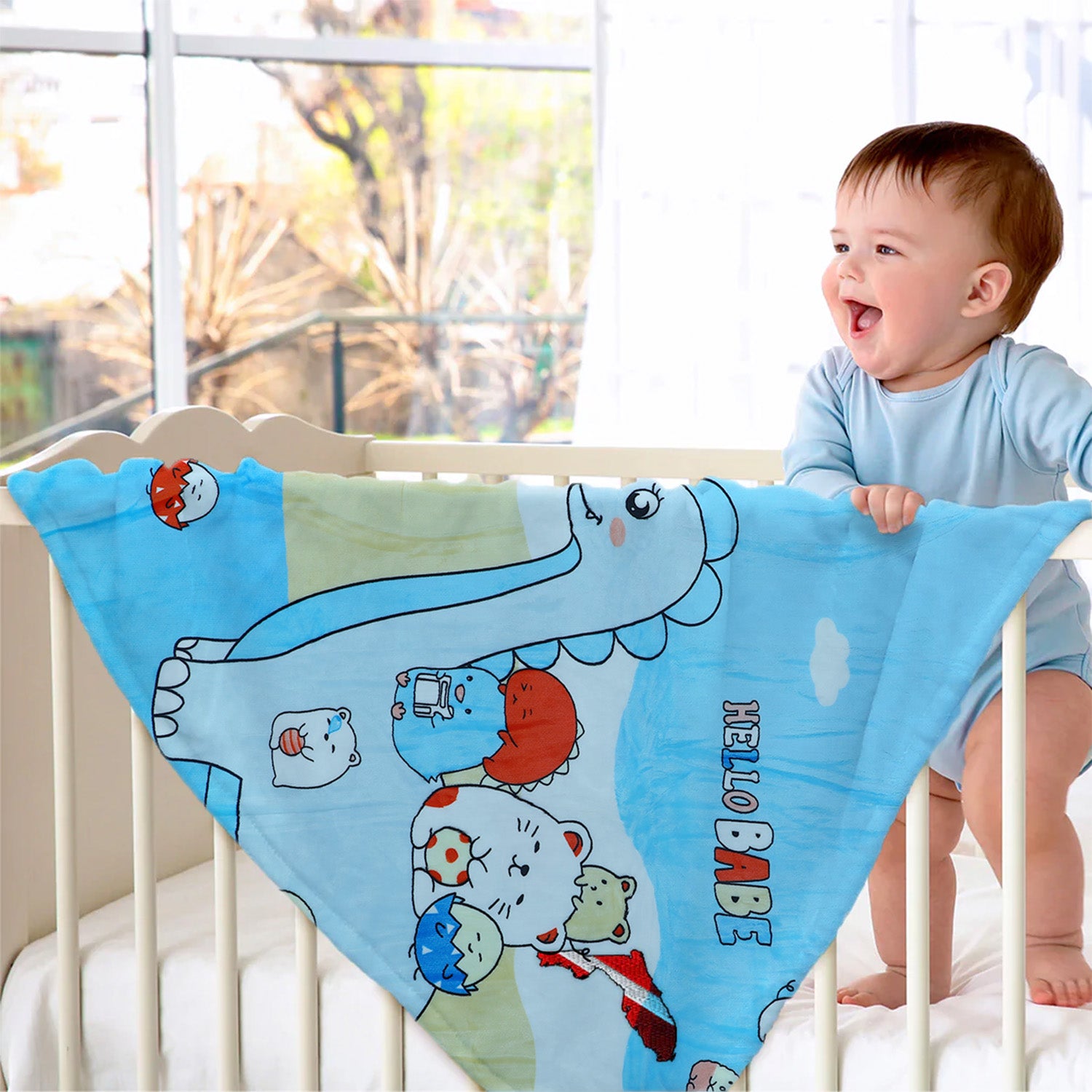 Baby Moo Dino Ride Super Soft Swaddling All Season Blanket - Blue - Baby Moo