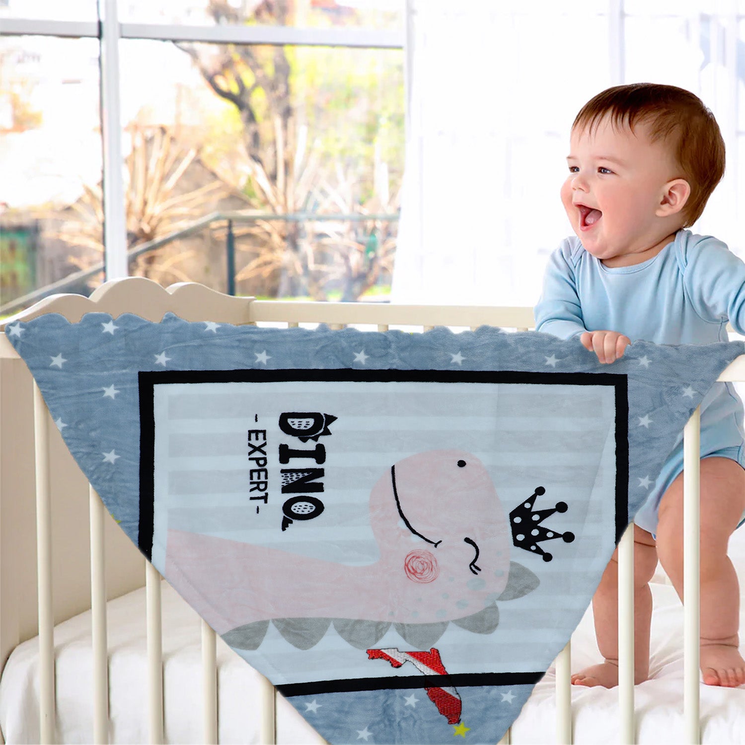 Baby Moo Royal Dino Super Soft Swaddling All Season Blanket - Grey - Baby Moo