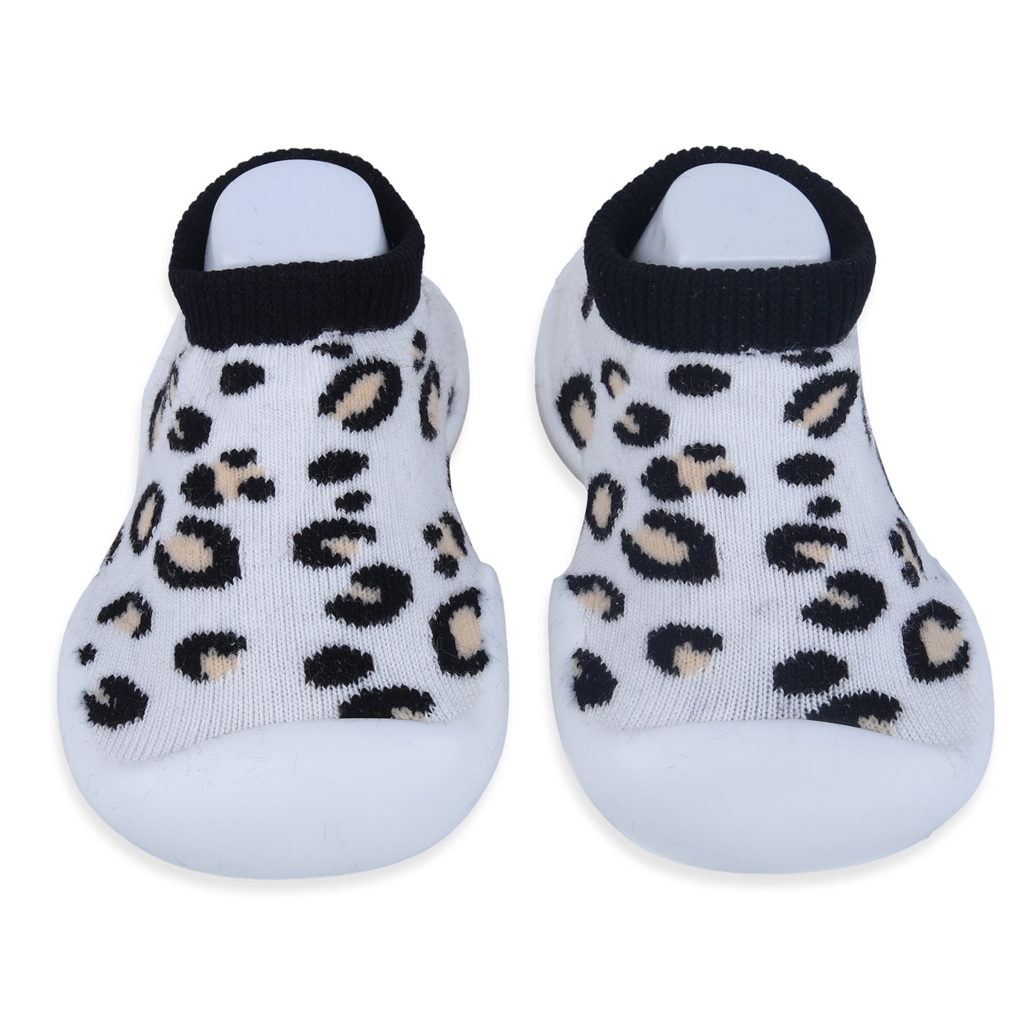 Baby Moo Leopard Print Rubber Comfortable Sole Slip-On Sock Shoes - White