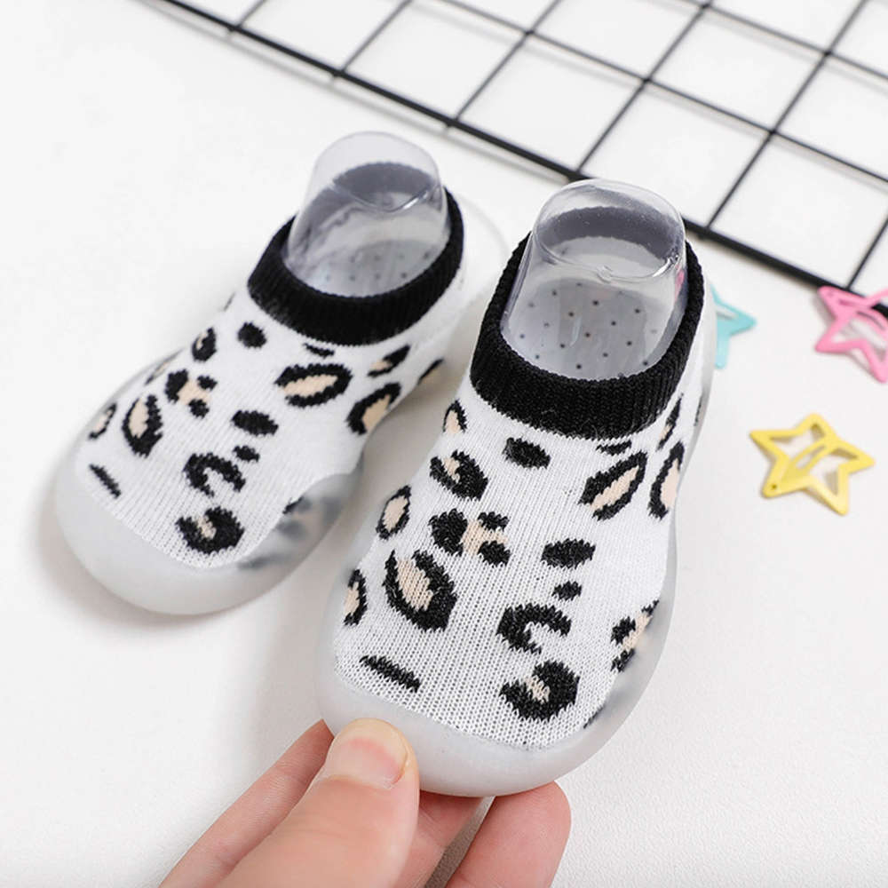 Baby Moo Leopard Print Rubber Comfortable Sole Slip-On Sock Shoes - White