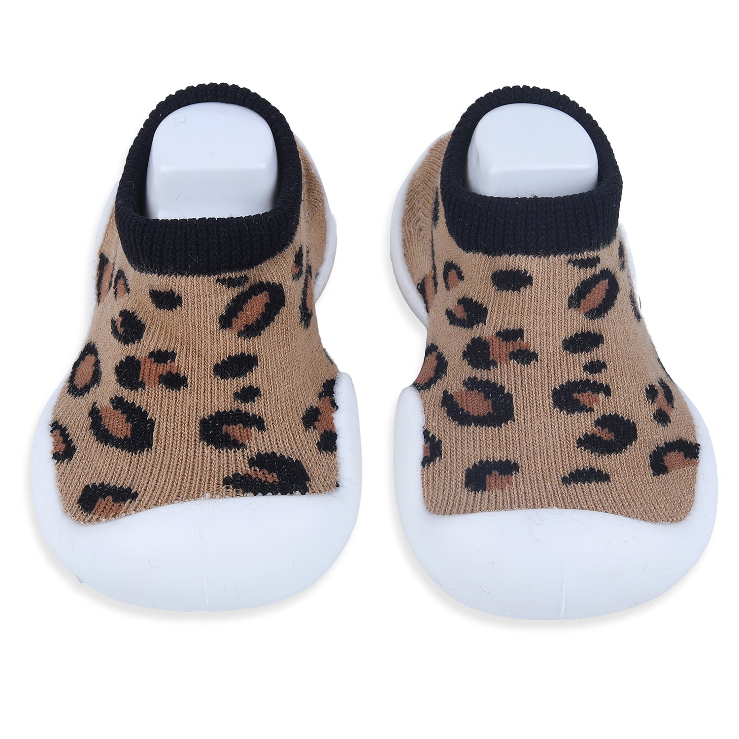 Baby Moo Leopard Print Rubber Comfortable Sole Slip-On Sock Shoes - Brown - Baby Moo