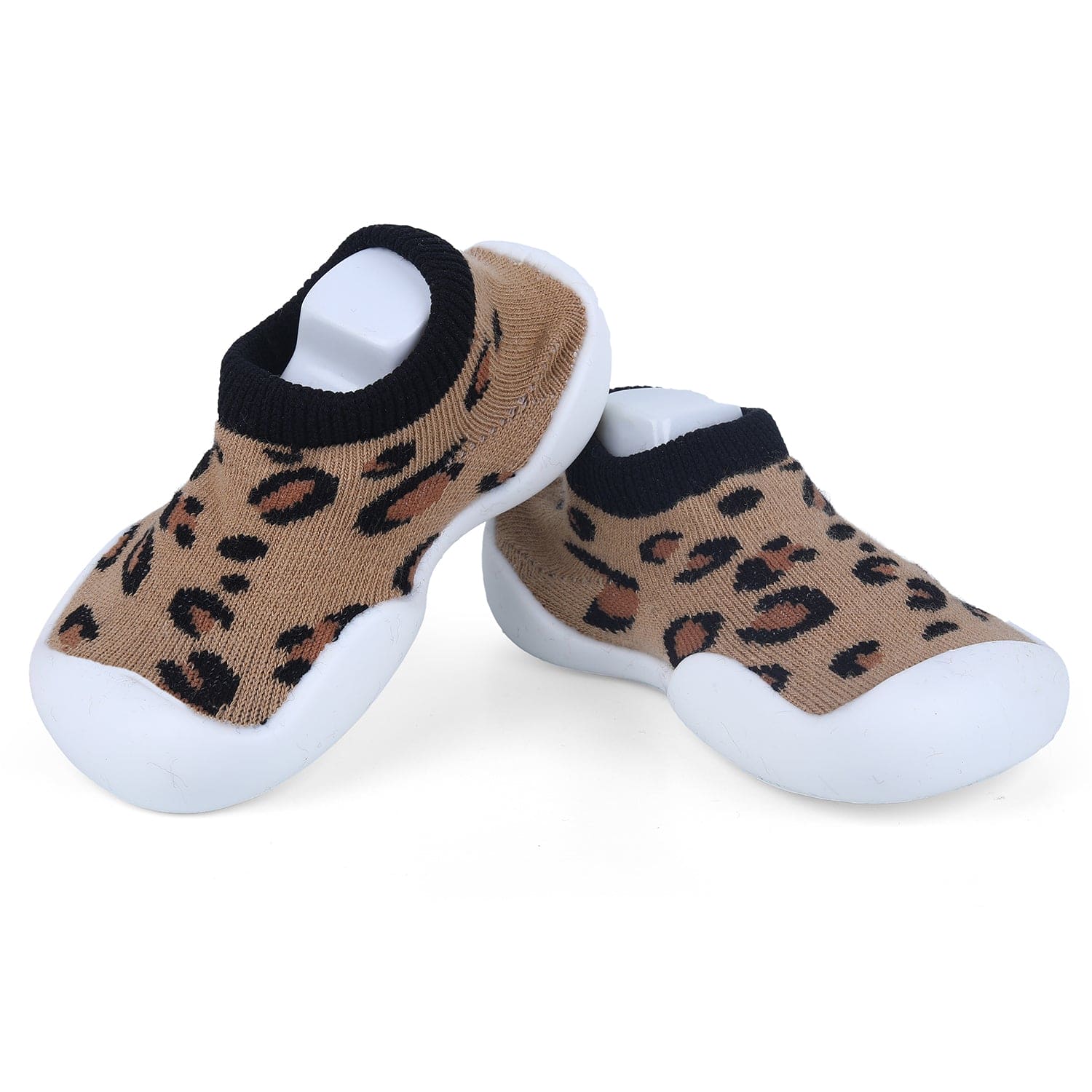 Baby Moo Leopard Print Rubber Comfortable Sole Slip-On Sock Shoes - Brown - Baby Moo