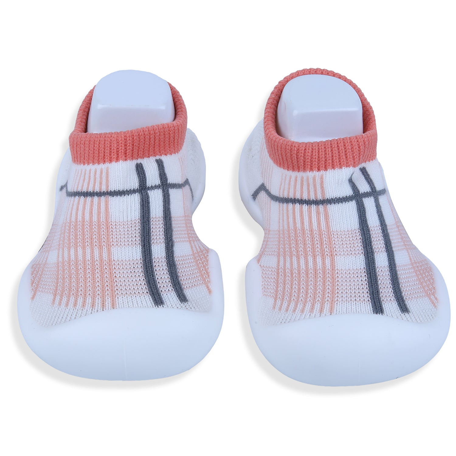 Baby Moo Checked Rubber Comfortable Sole Slip-On Sock Shoes - Peach