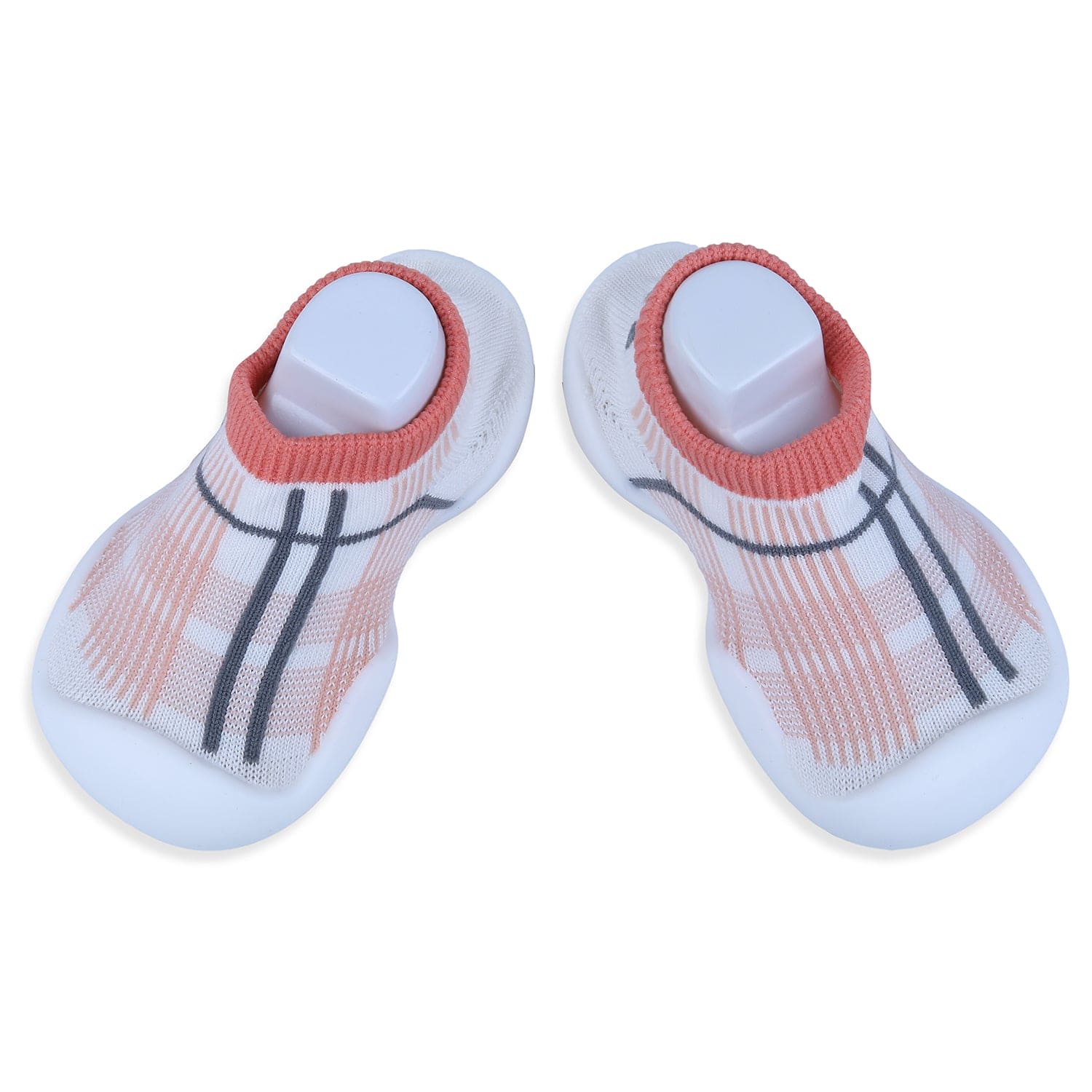 Baby Moo Checked Rubber Comfortable Sole Slip-On Sock Shoes - Peach - Baby Moo