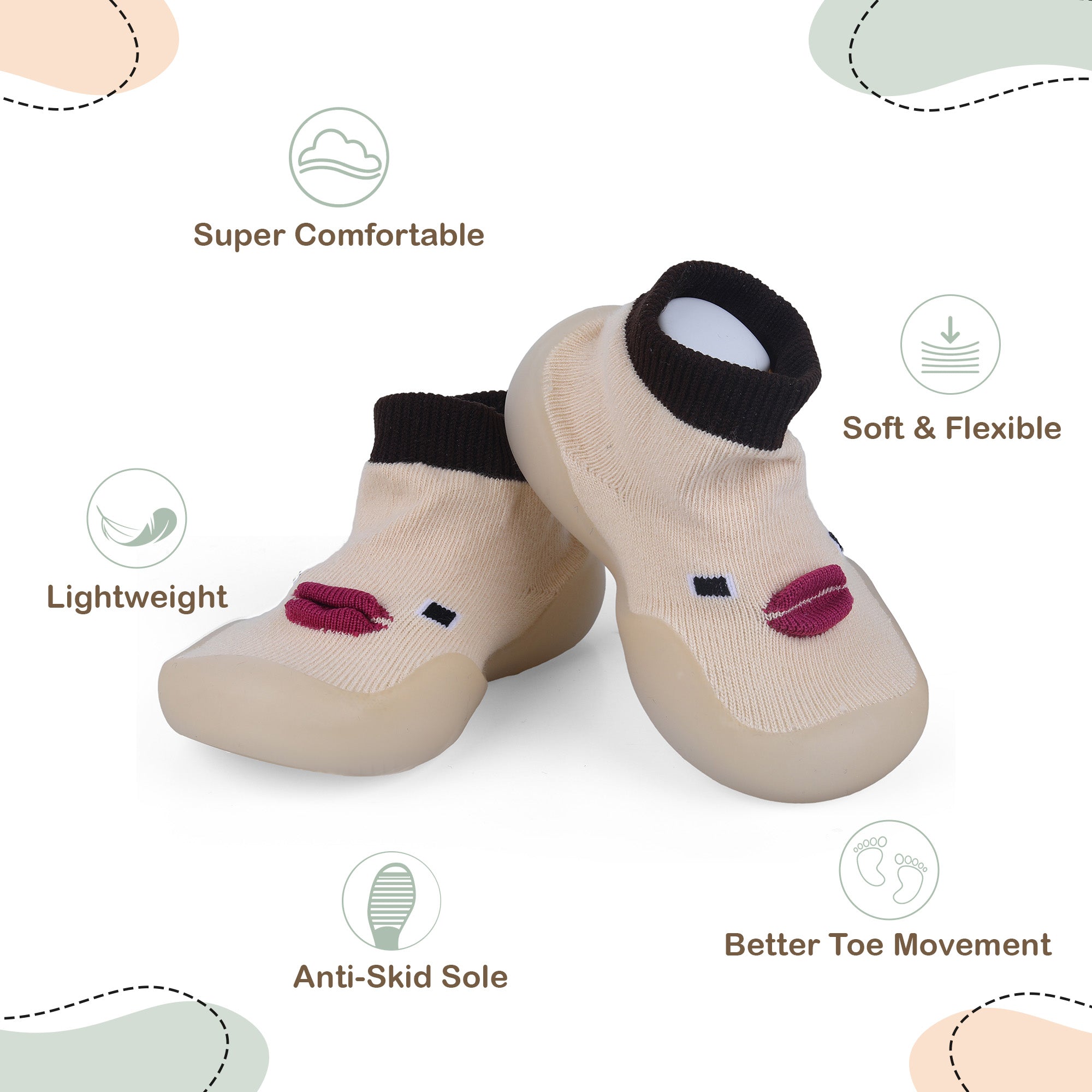 Baby Moo Cute Duck Face Rubber Comfortable Sole Slip-On Sock Shoes - Beige - Baby Moo