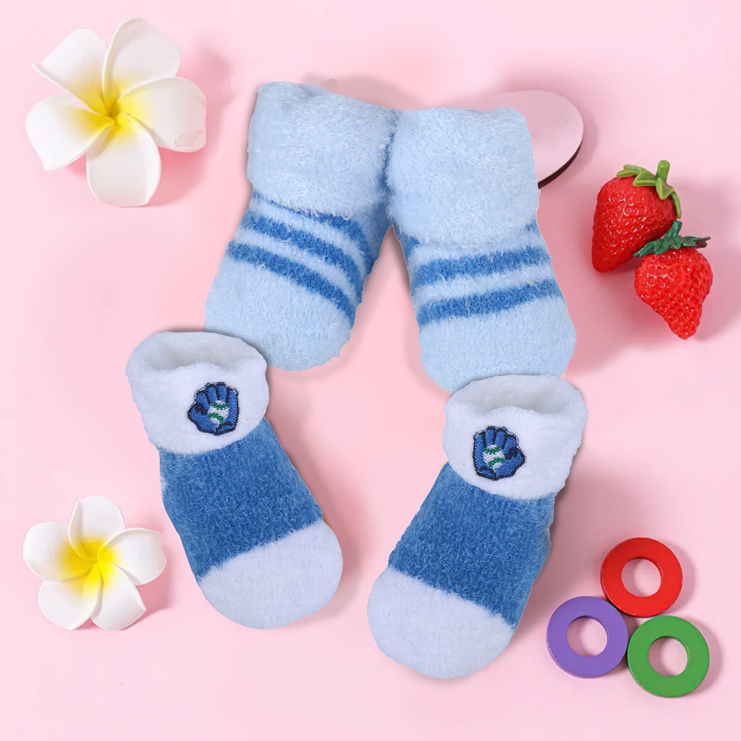 Baby Moo Baseball And Stripes Newborn Breathable Infant Cotton Socks - Blue - Baby Moo