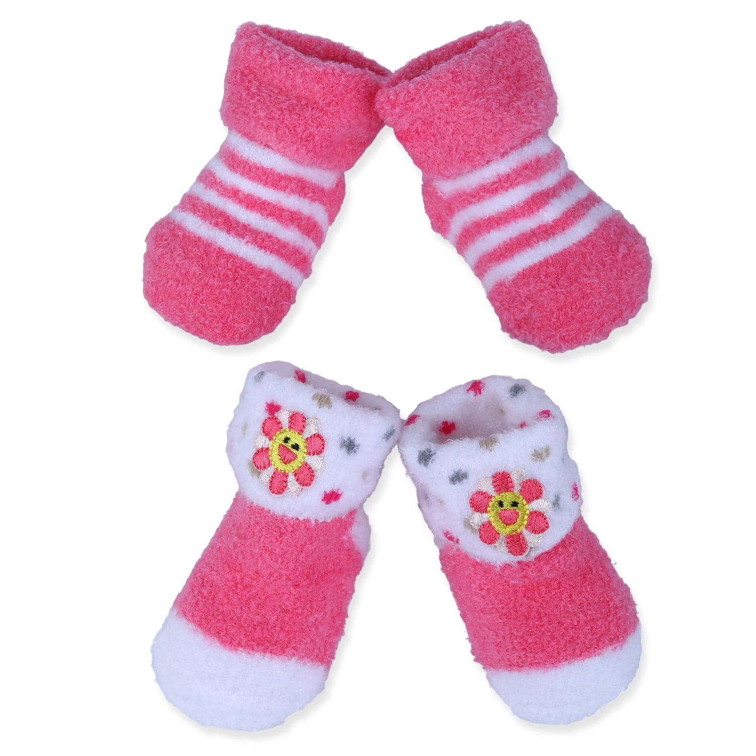 Baby Moo Floral Stripes Newborn Breathable Infant Cotton Socks - Pink - Baby Moo