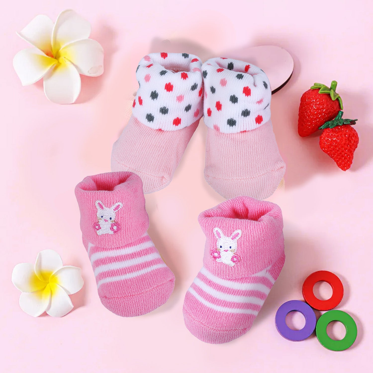 Baby Moo Bunny Polka Dotted Newborn Breathable Infant Cotton Socks - Pink