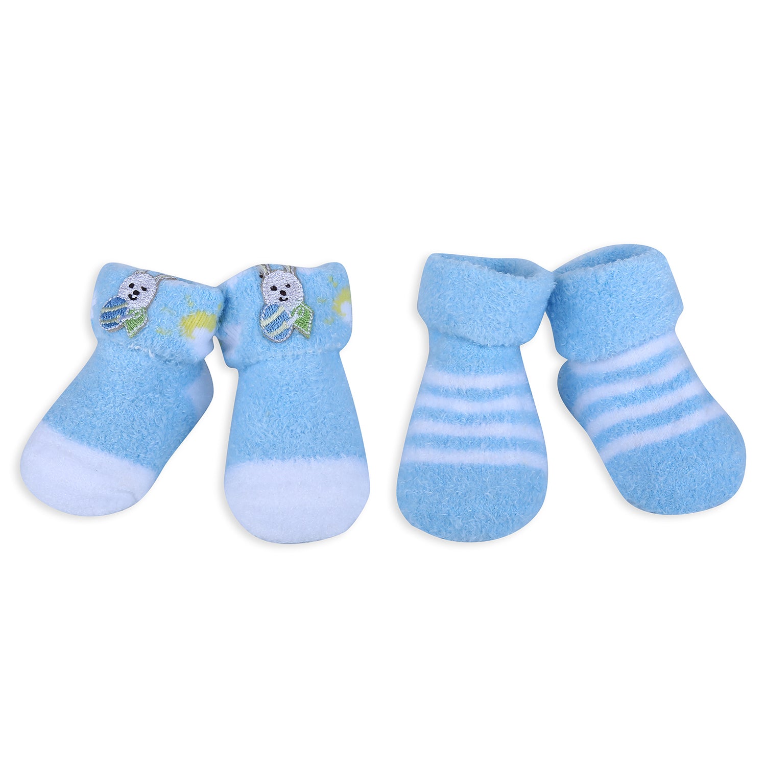 Baby Moo Bunny Stripes Newborn Breathable Infant Cotton Socks - Blue - Baby Moo