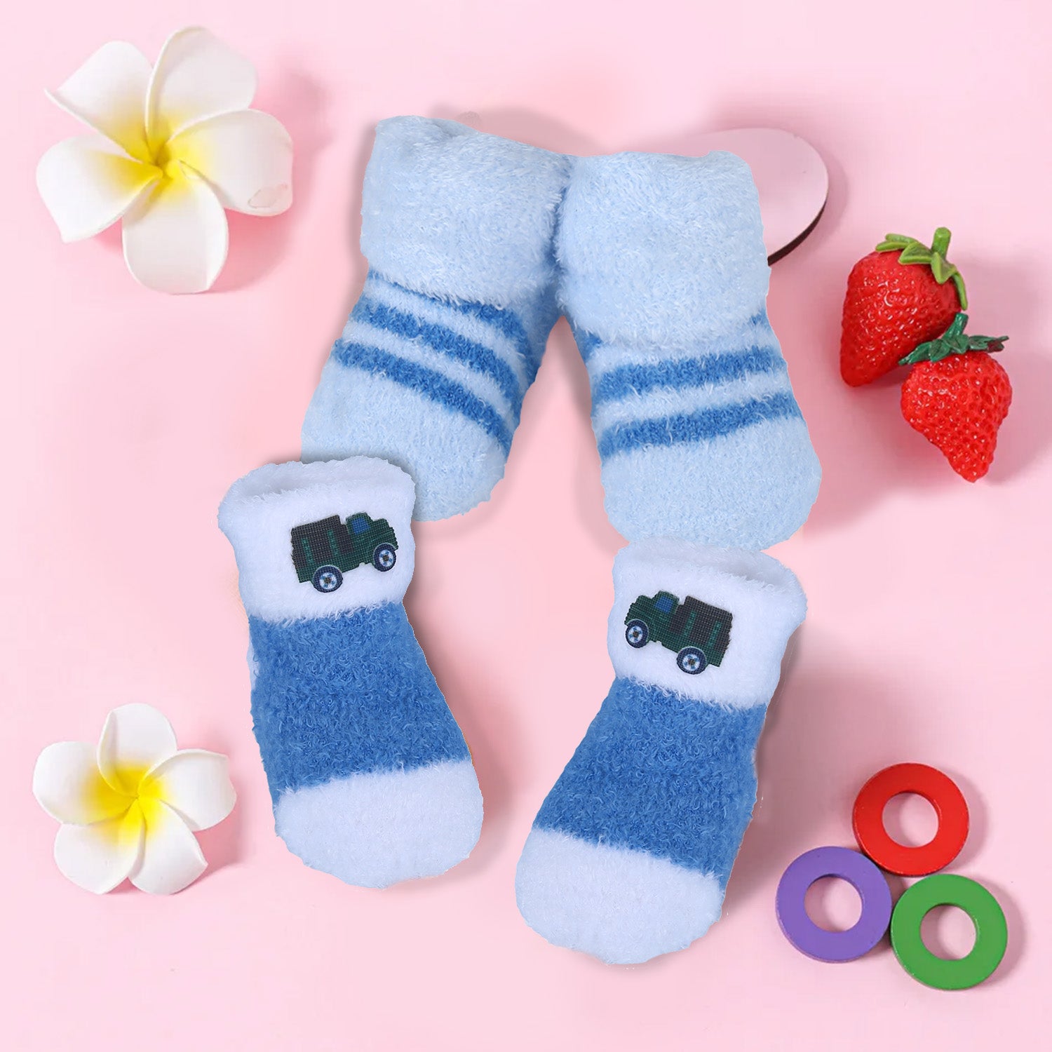 Baby Moo Truck And Stripes Newborn Breathable Infant Cotton Socks - Blue - Baby Moo
