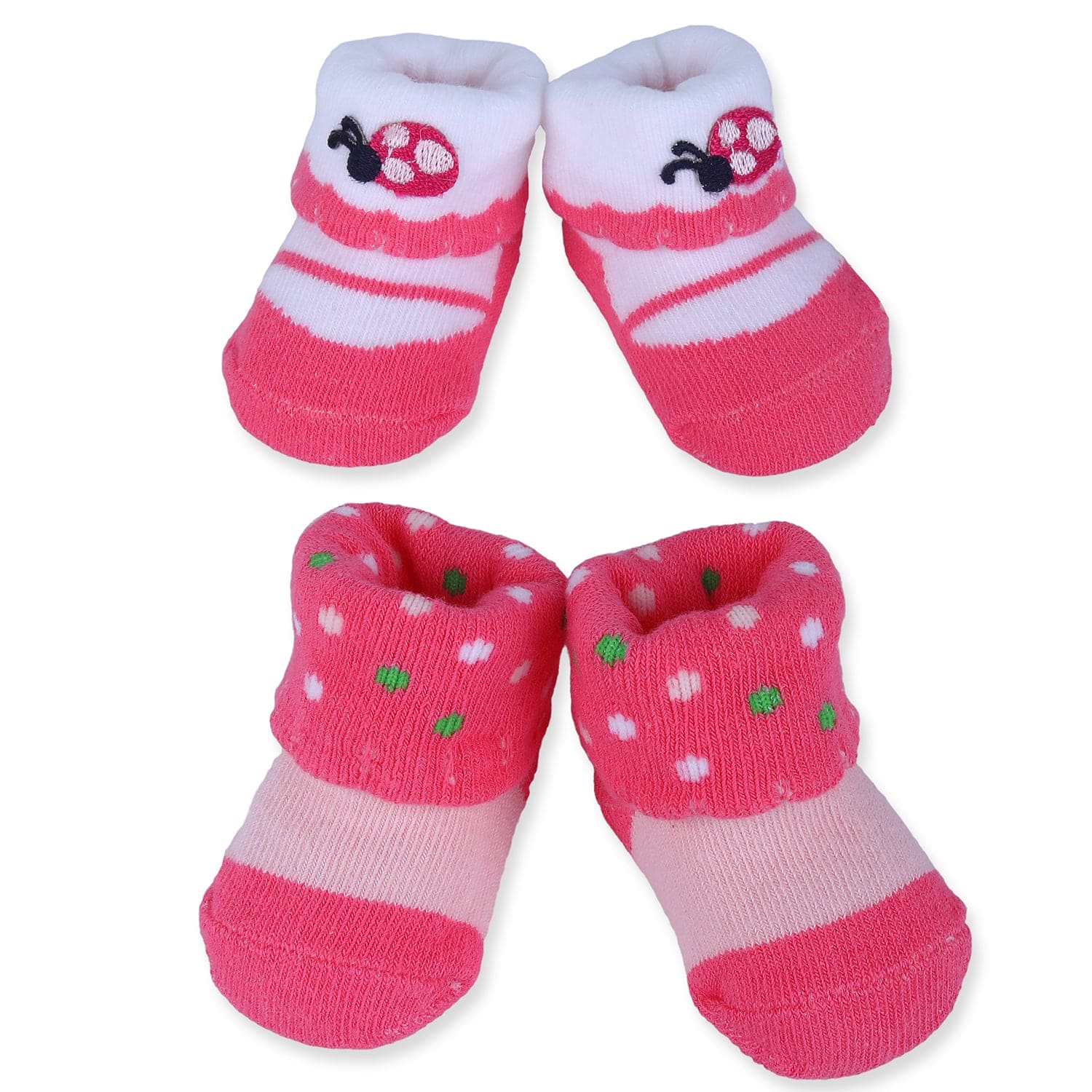 Baby Moo Ladybug Polka Dotted Newborn Breathable Infant Cotton Socks - Pink - Baby Moo