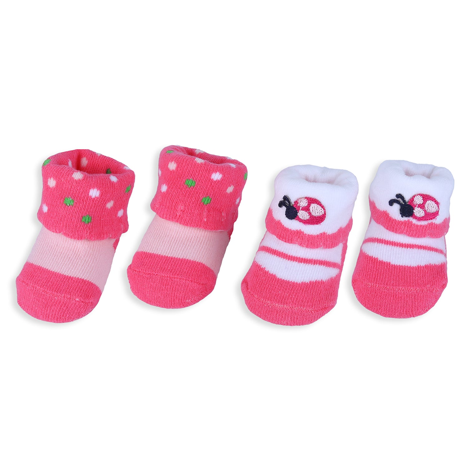 Baby Moo Ladybug Polka Dotted Newborn Breathable Infant Cotton Socks - Pink - Baby Moo