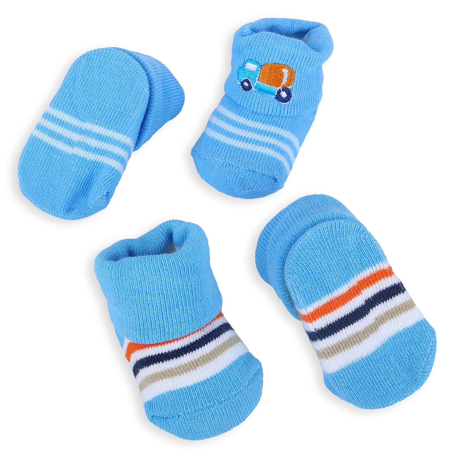 Baby Moo Lorry And Stripes Newborn Breathable Infant Cotton Socks - Blue - Baby Moo