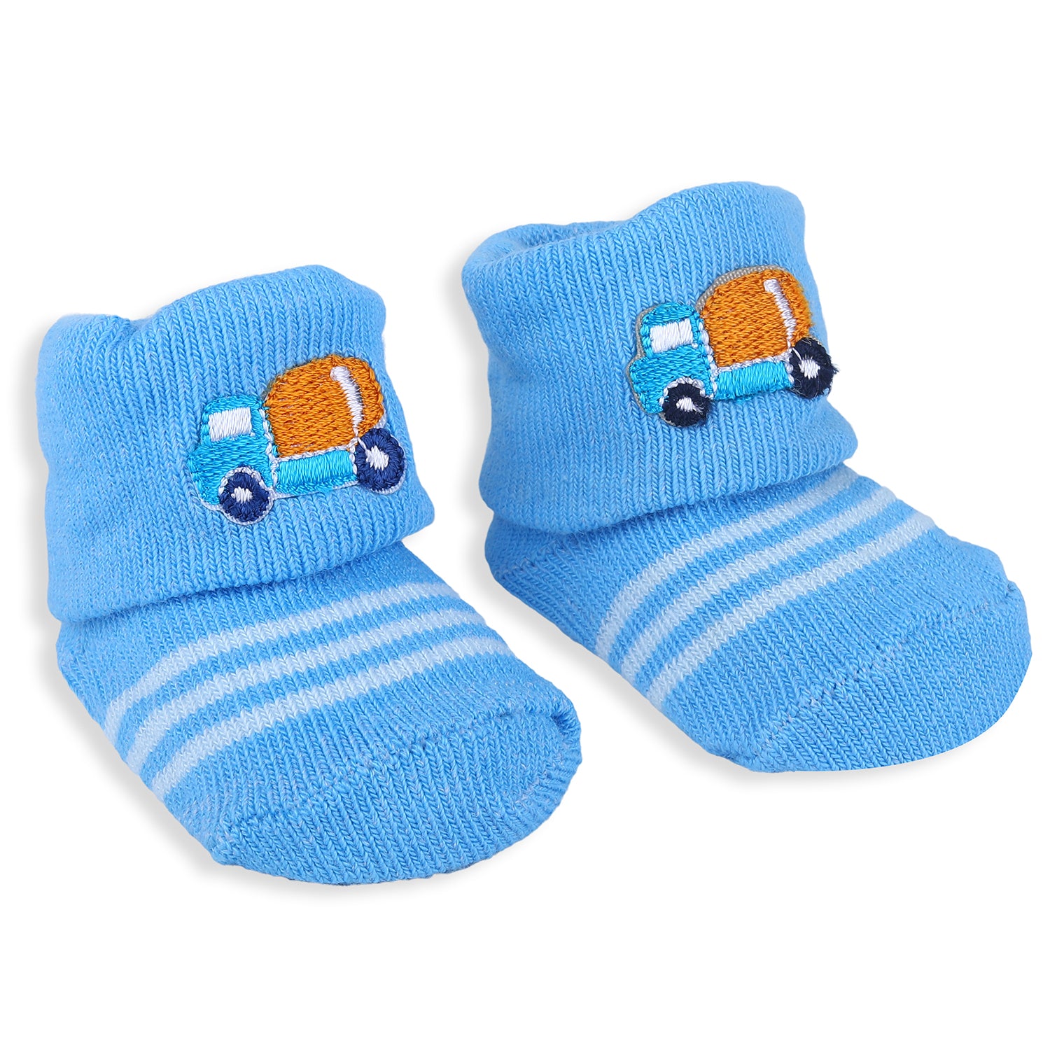 Baby Moo Lorry And Stripes Newborn Breathable Infant Cotton Socks - Blue - Baby Moo