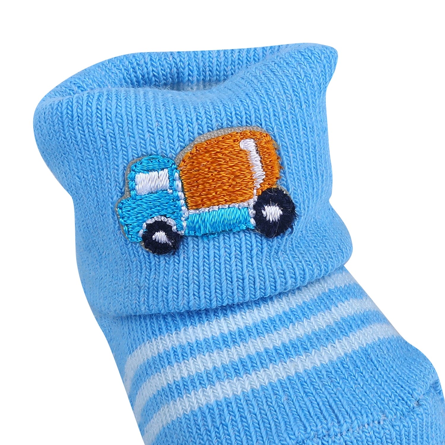 Baby Moo Lorry And Stripes Newborn Breathable Infant Cotton Socks - Blue - Baby Moo