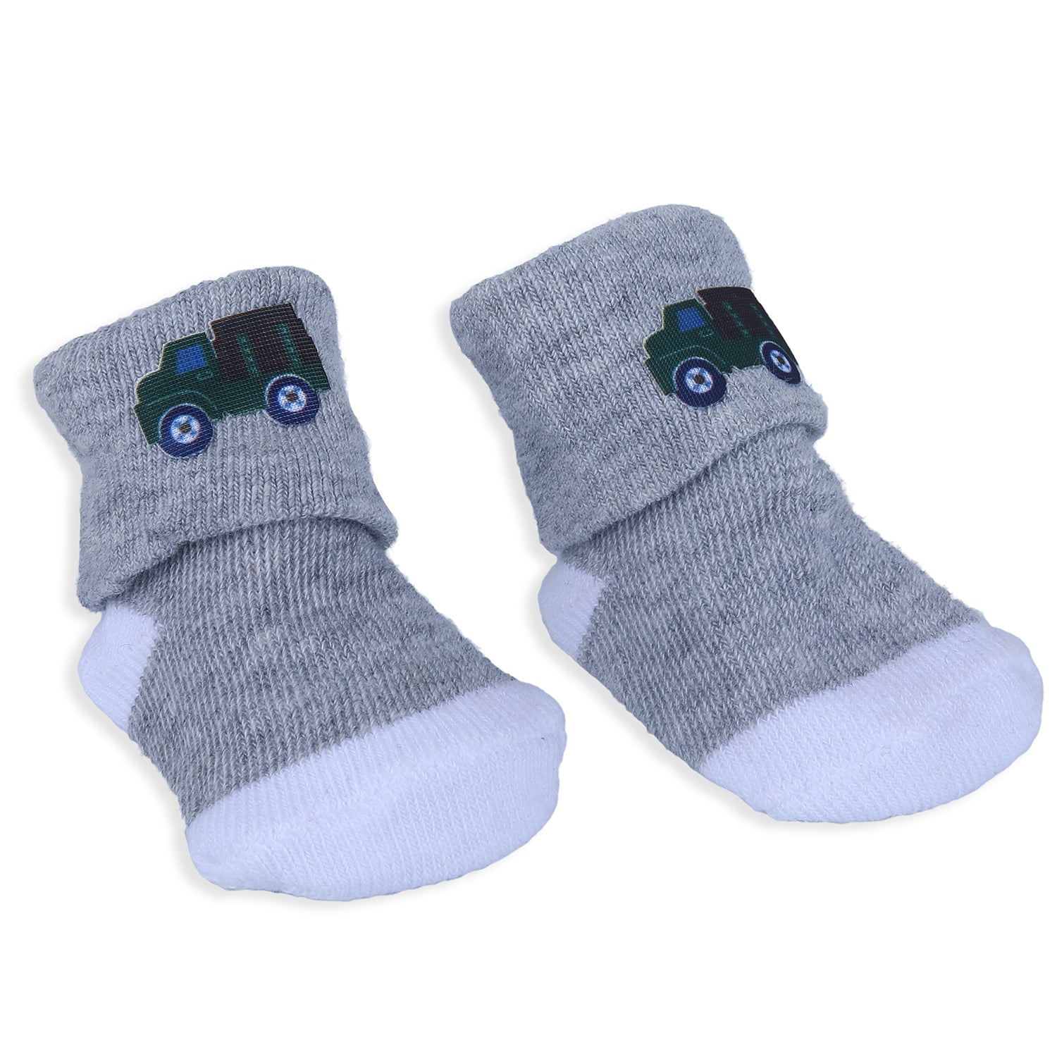 Baby Moo Truck And Stripes Newborn Breathable Infant Cotton Socks - Grey