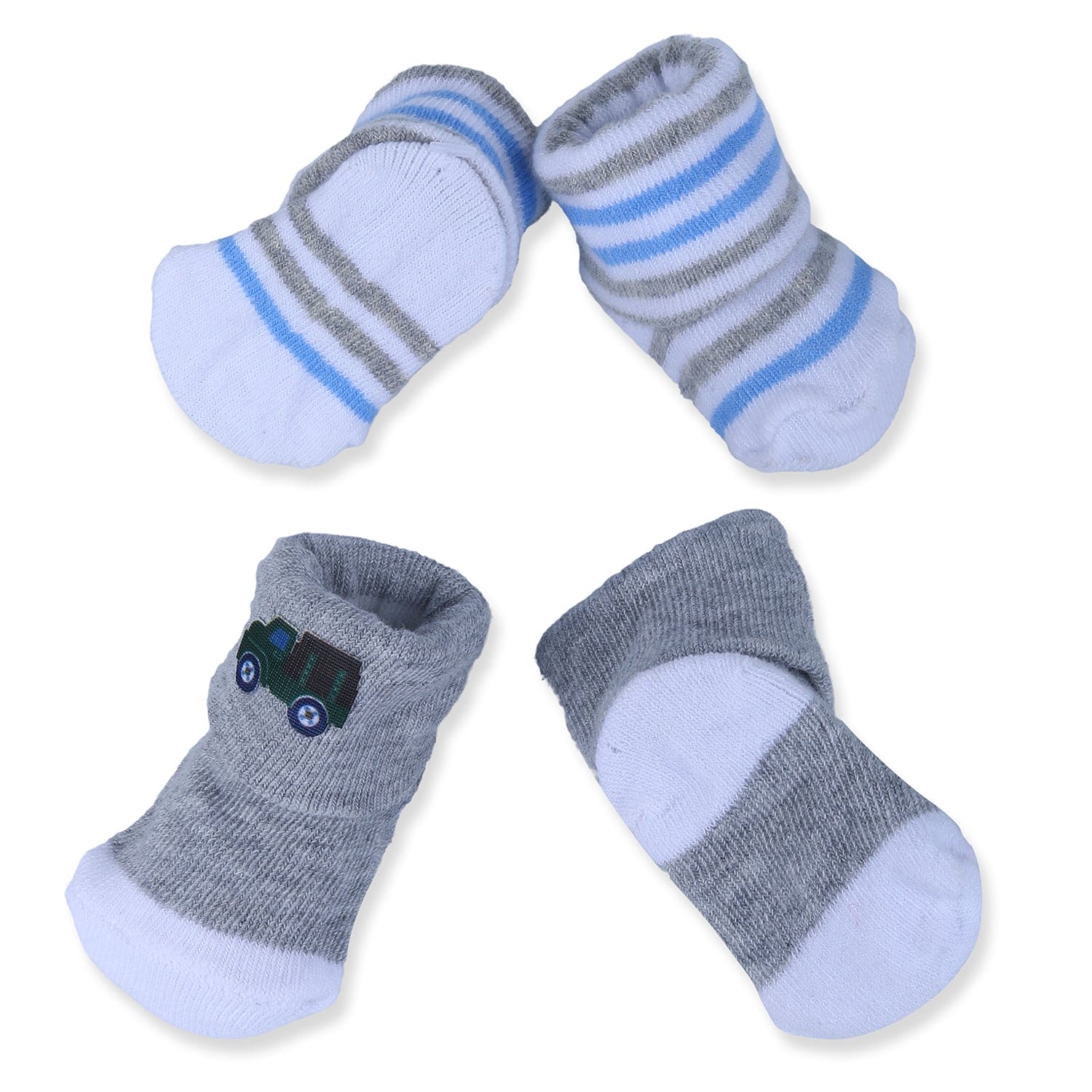 Baby Moo Truck And Stripes Newborn Breathable Infant Cotton Socks - Grey - Baby Moo