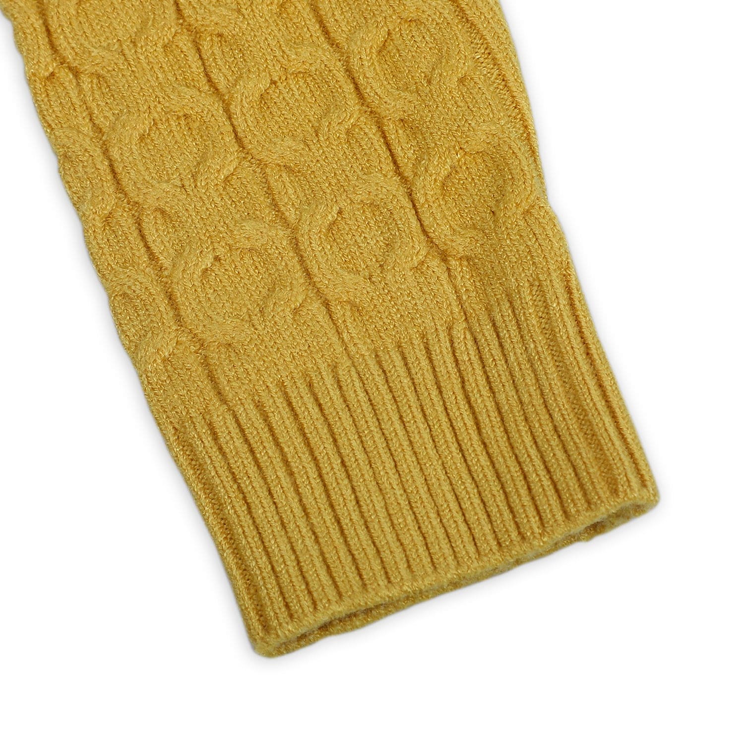 Classic Solid Round Neck Premium Full Sleeves Cable Knit Sweater - Mustard - Baby Moo