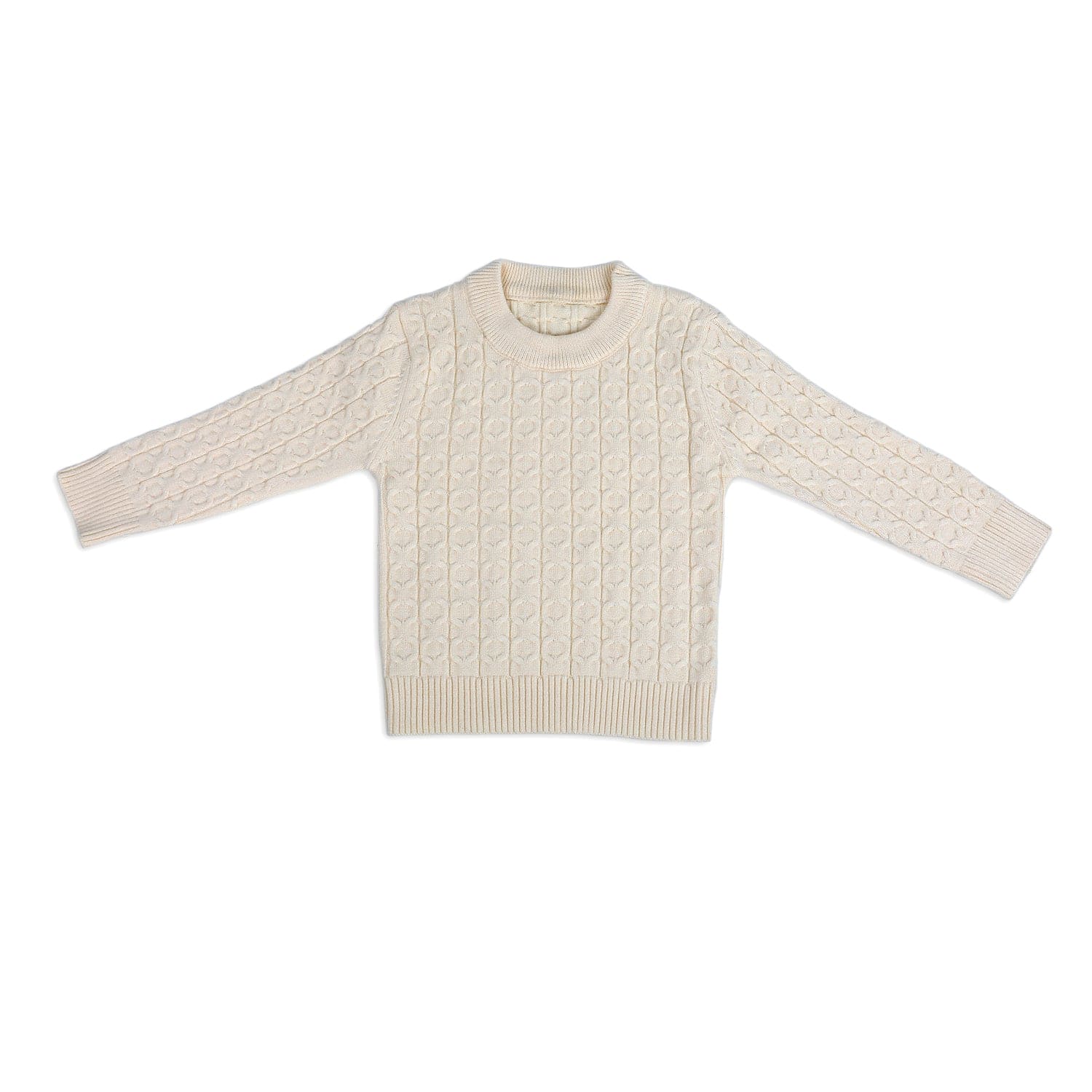 Classic Solid Round Neck Premium Full Sleeves Cable Knit Sweater - Off White - Baby Moo