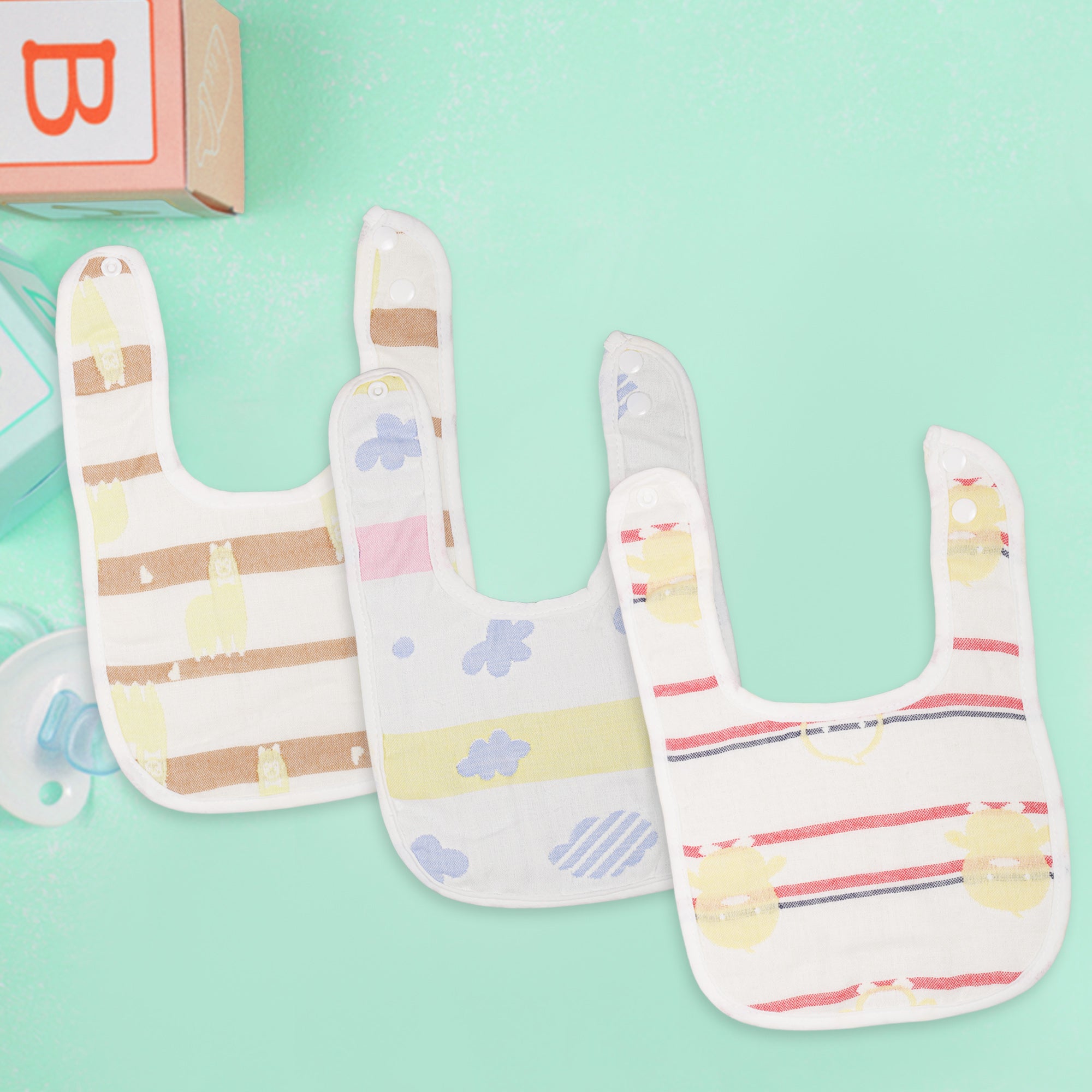 Feeding Bibs Pack Of 3 Cloud Print Multicolour - Baby Moo