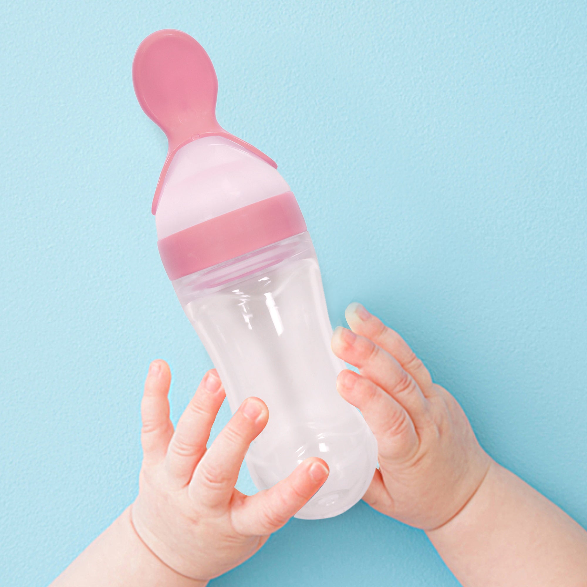 Pink 90 Ml Squeeze Bottle Feeder With Dispensing Spoon