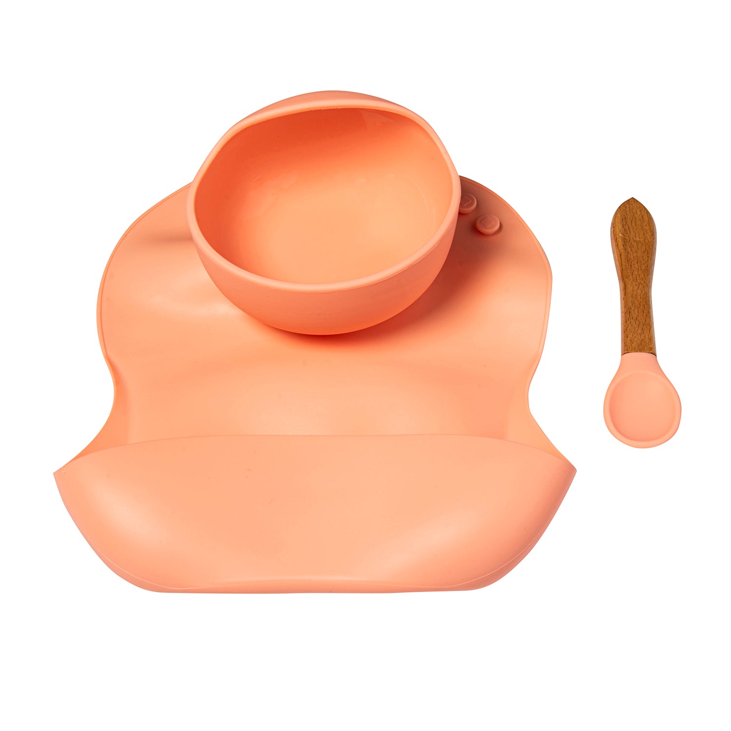 Peach Waterproof Silicon Bib And Bowl Set - Baby Moo