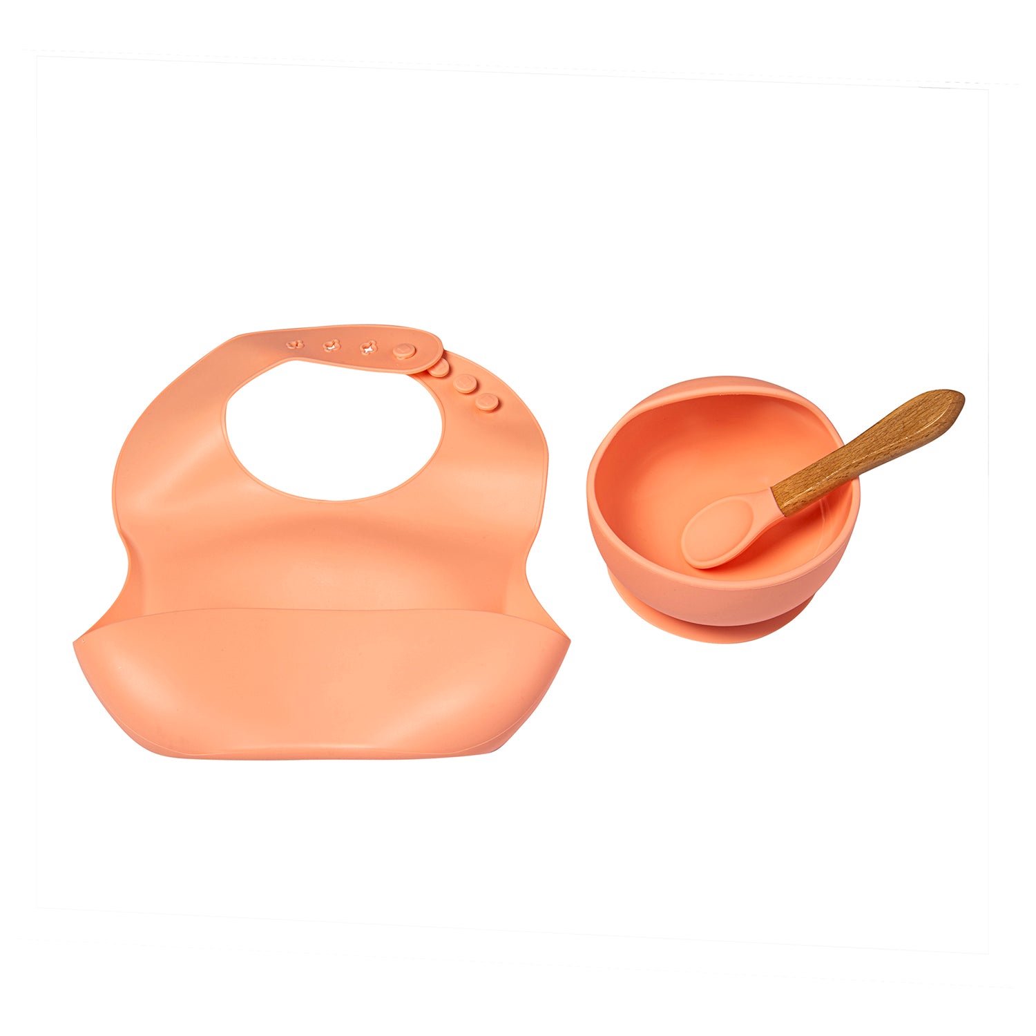 Peach Waterproof Silicon Bib And Bowl Set