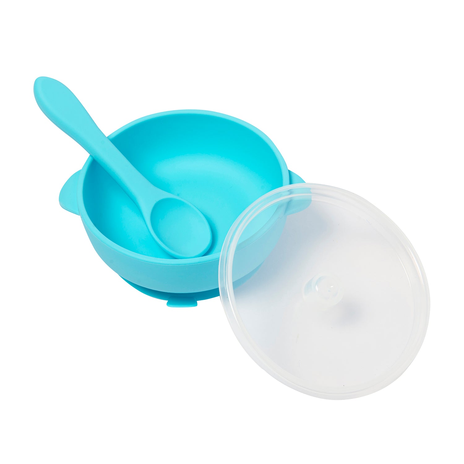 Blue  Silicon Bowl With Lid And Spoon Set