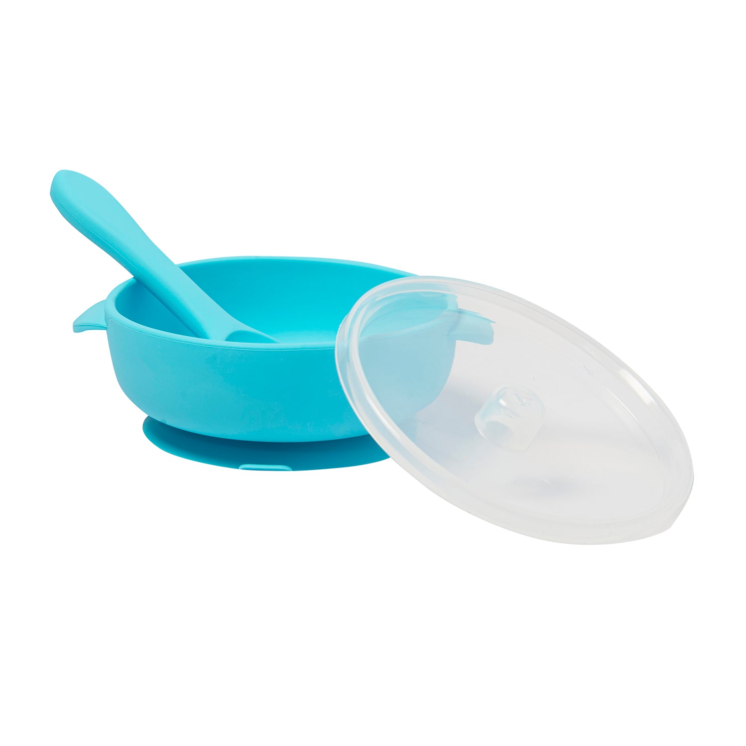 Blue  Silicon Bowl With Lid And Spoon Set