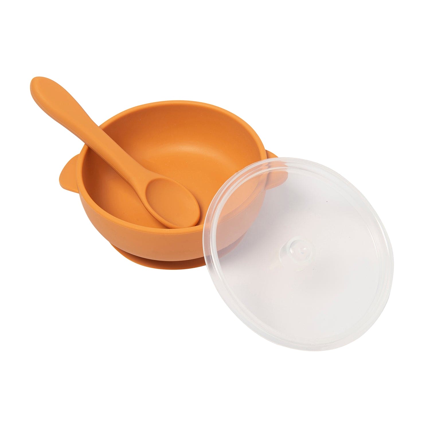 Brown Silicon Bowl With Lid And Spoon Set - Baby Moo