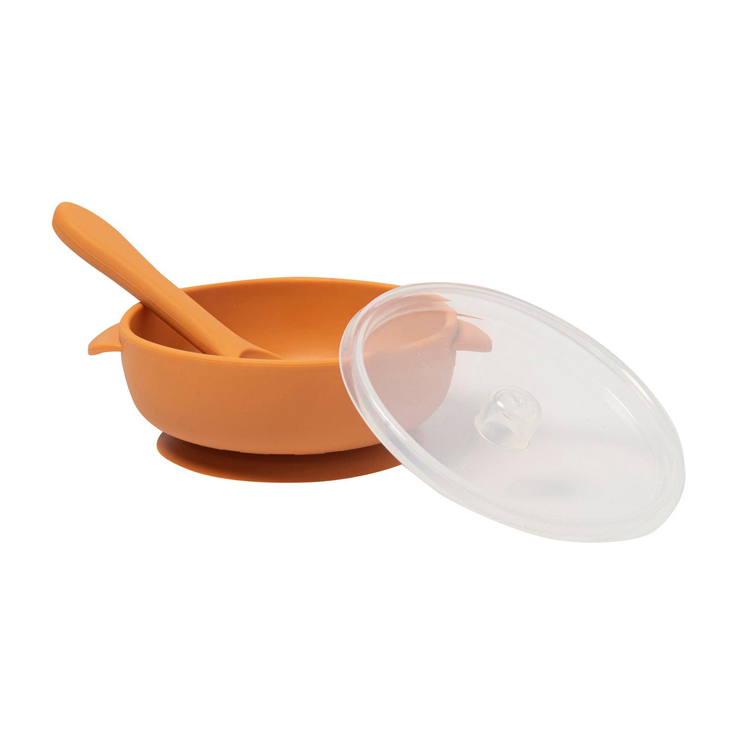 Brown Silicon Bowl With Lid And Spoon Set - Baby Moo