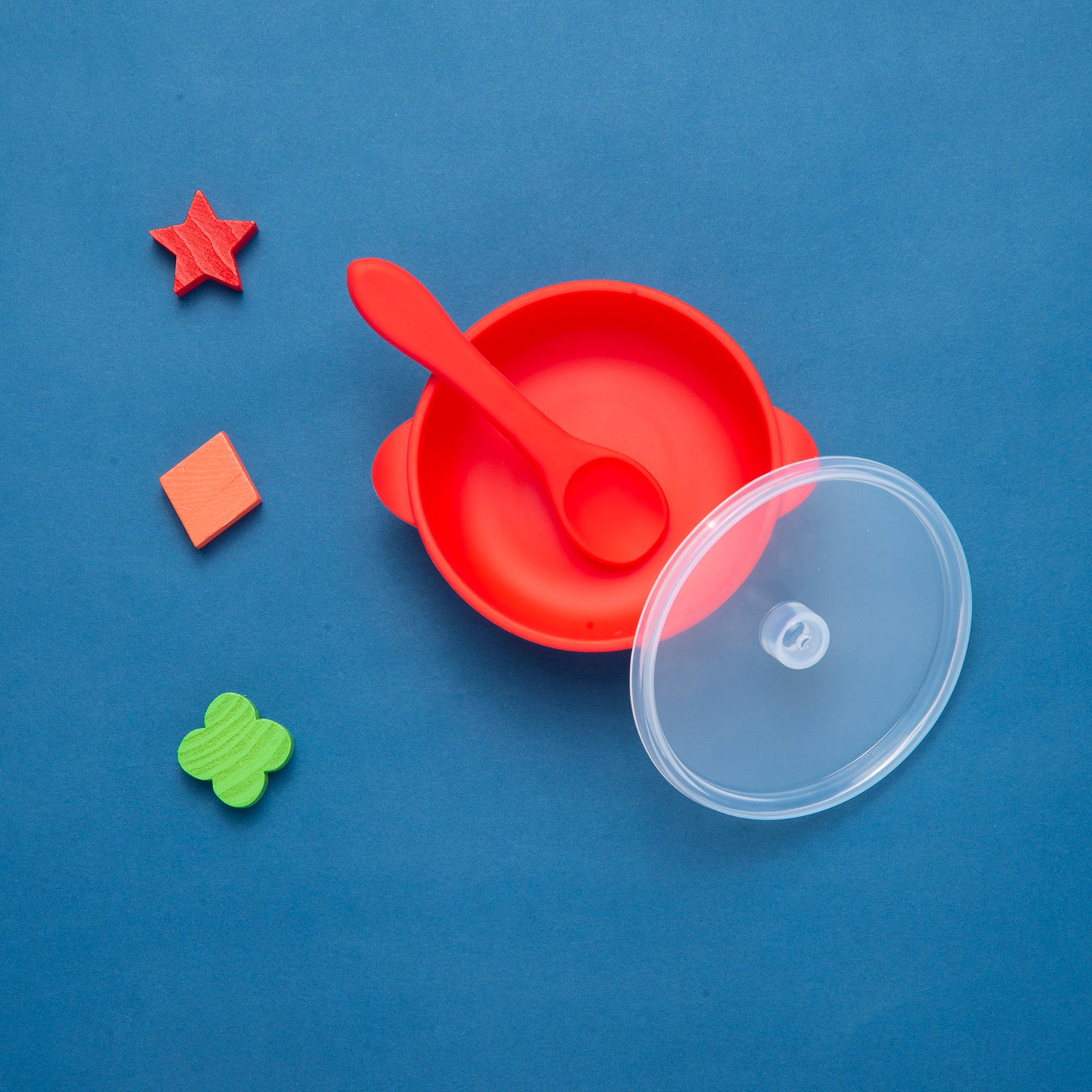 Red Silicon Bowl With Lid And Spoon Set - Baby Moo