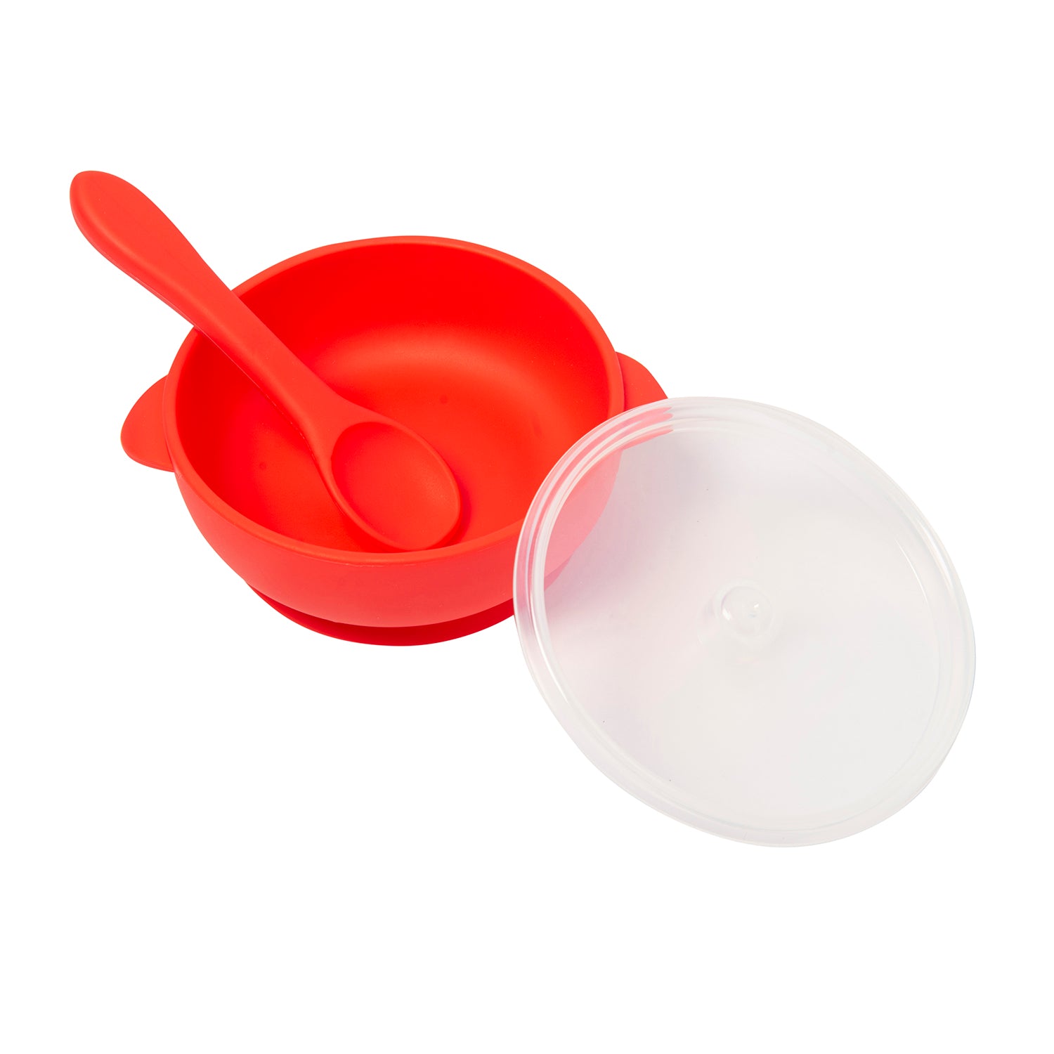 Red Silicon Bowl With Lid And Spoon Set - Baby Moo
