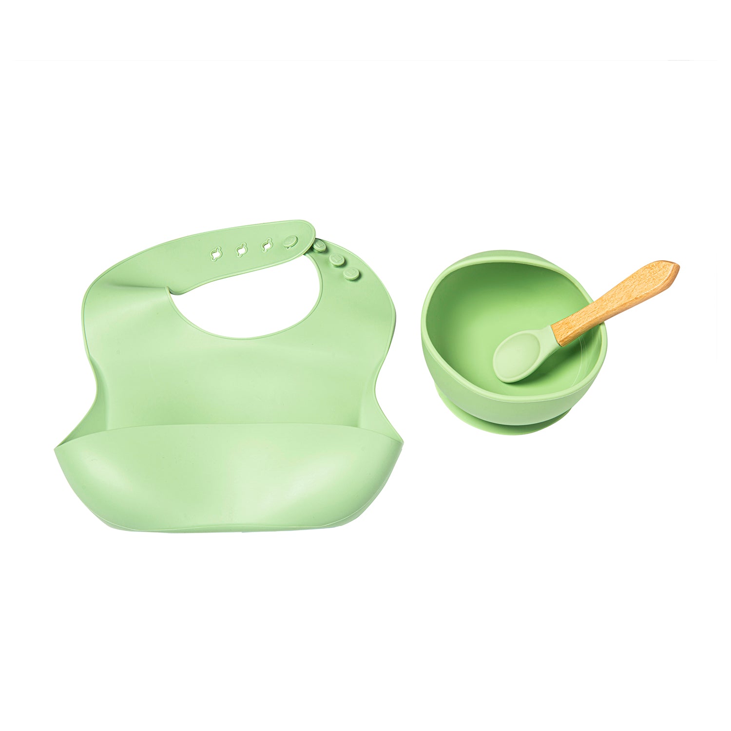 Green Waterproof Silicon Bib And Bowl Set - Baby Moo