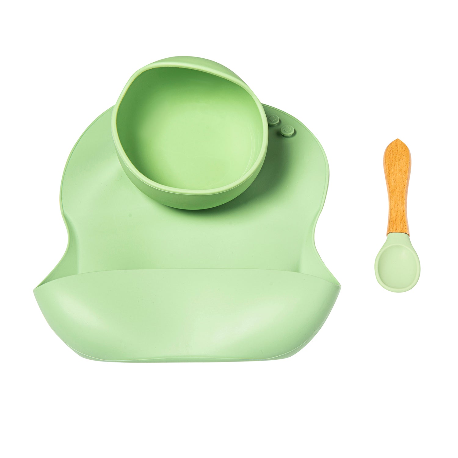 Green Waterproof Silicon Bib And Bowl Set