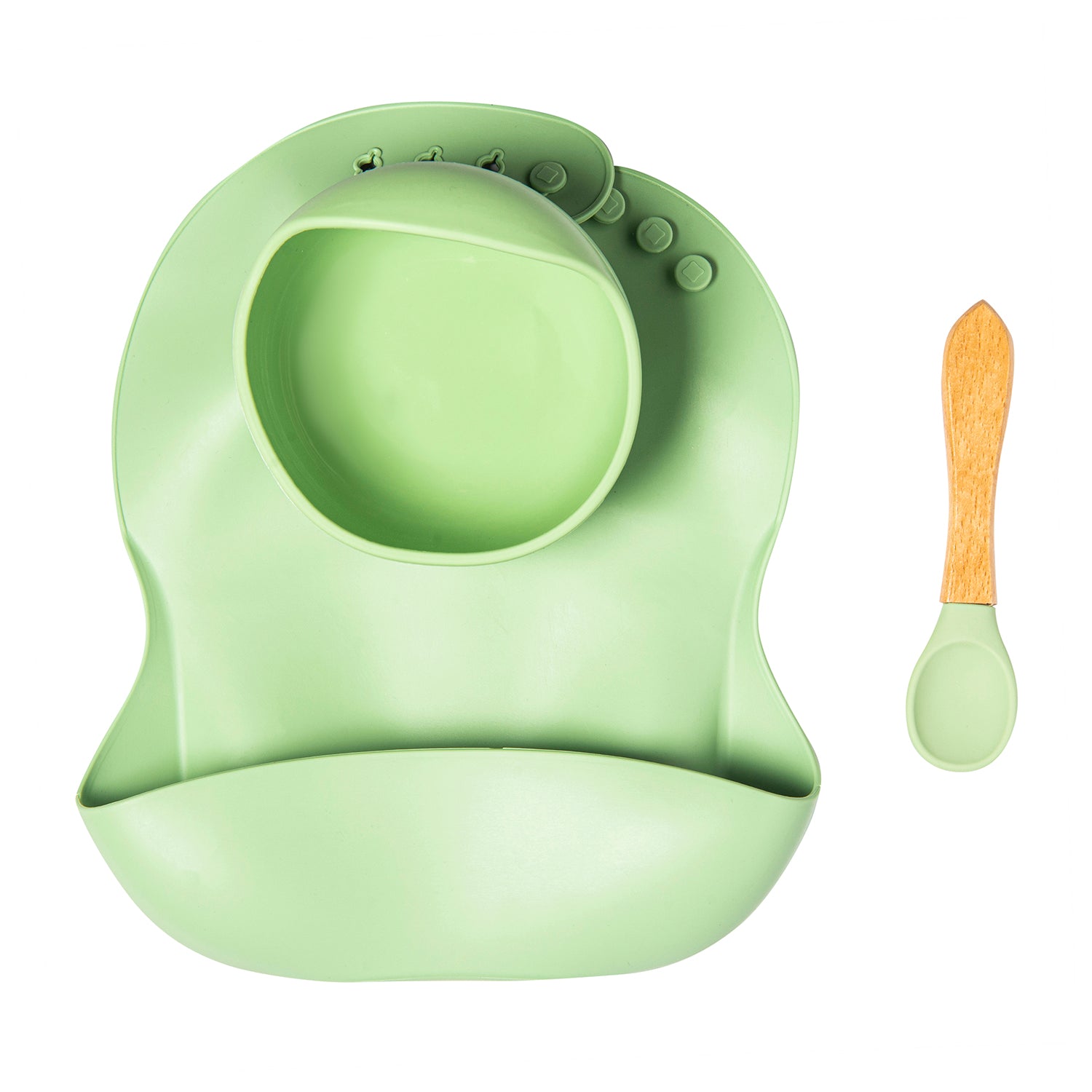Green Waterproof Silicon Bib And Bowl Set