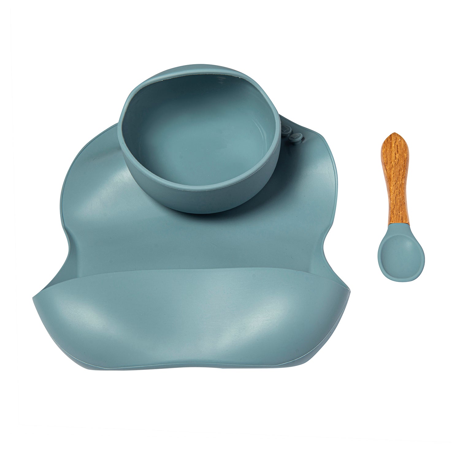 Bluish Grey Waterproof Silicon Bib And Bowl Set - Baby Moo