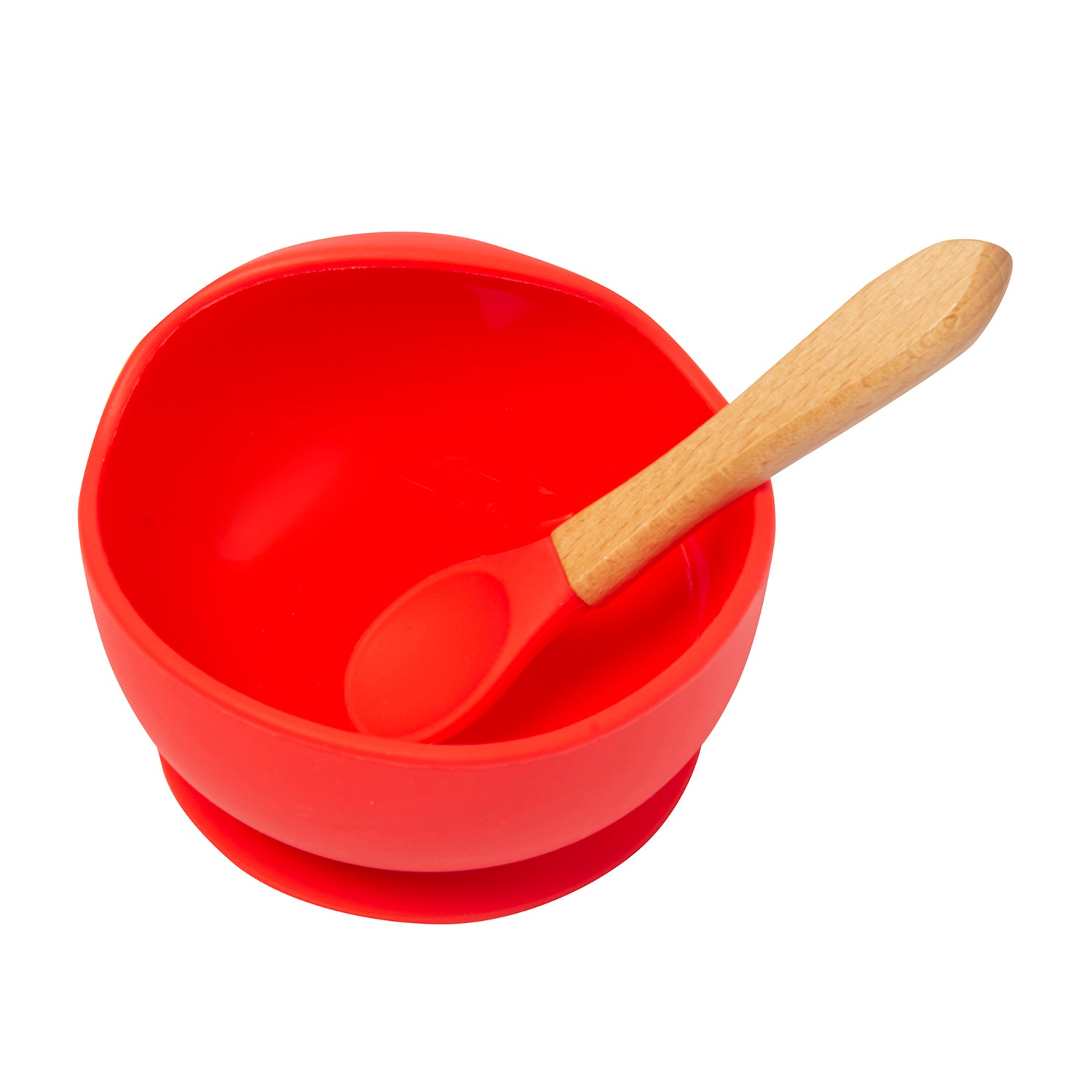 Red Silicon Bowl And Spoon Set - Baby Moo