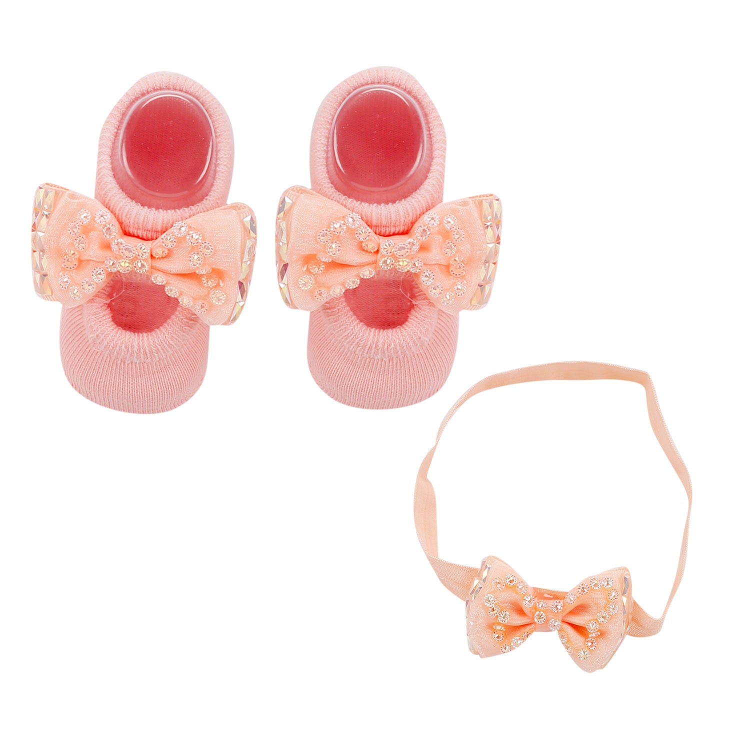 Bedazzled Peach Headband And Socks Set - Baby Moo