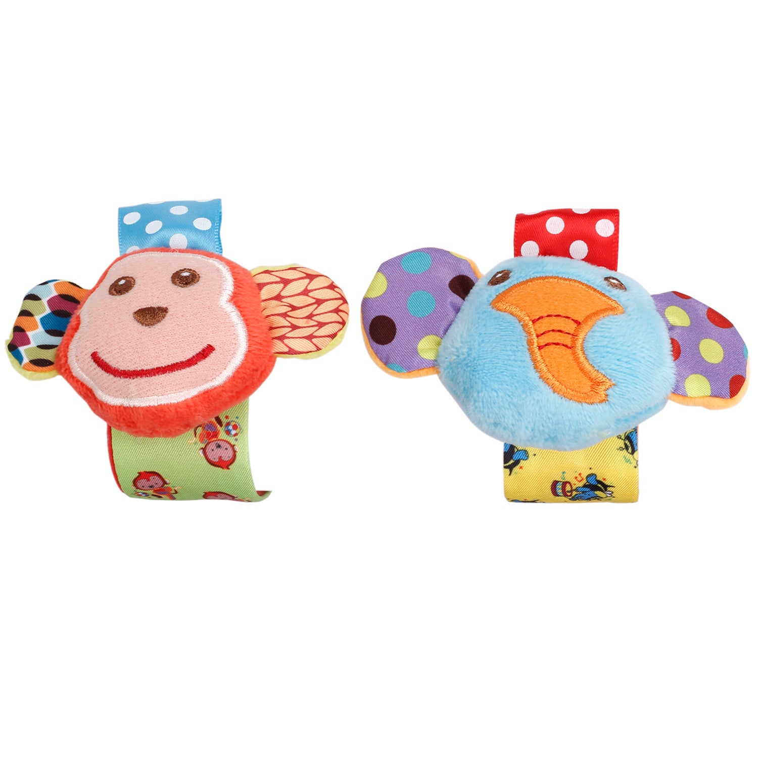 Elephant And Monkey Multicolour Set of 2 Wrist Rattle - Baby Moo