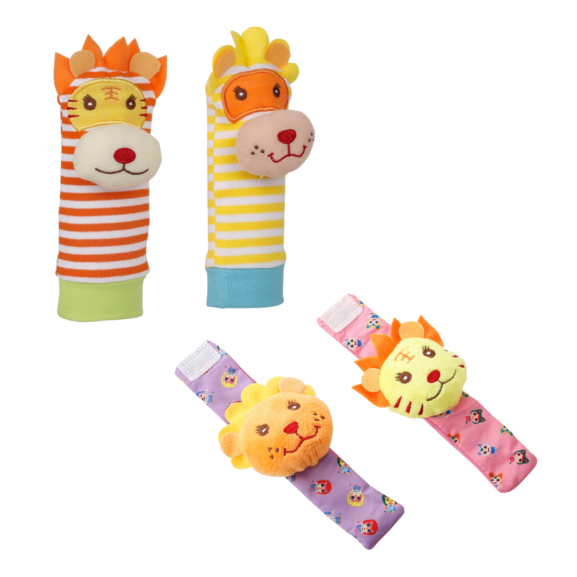 Wild Cats Multicolour Set of 4 Socks And Wrist Rattle - Baby Moo