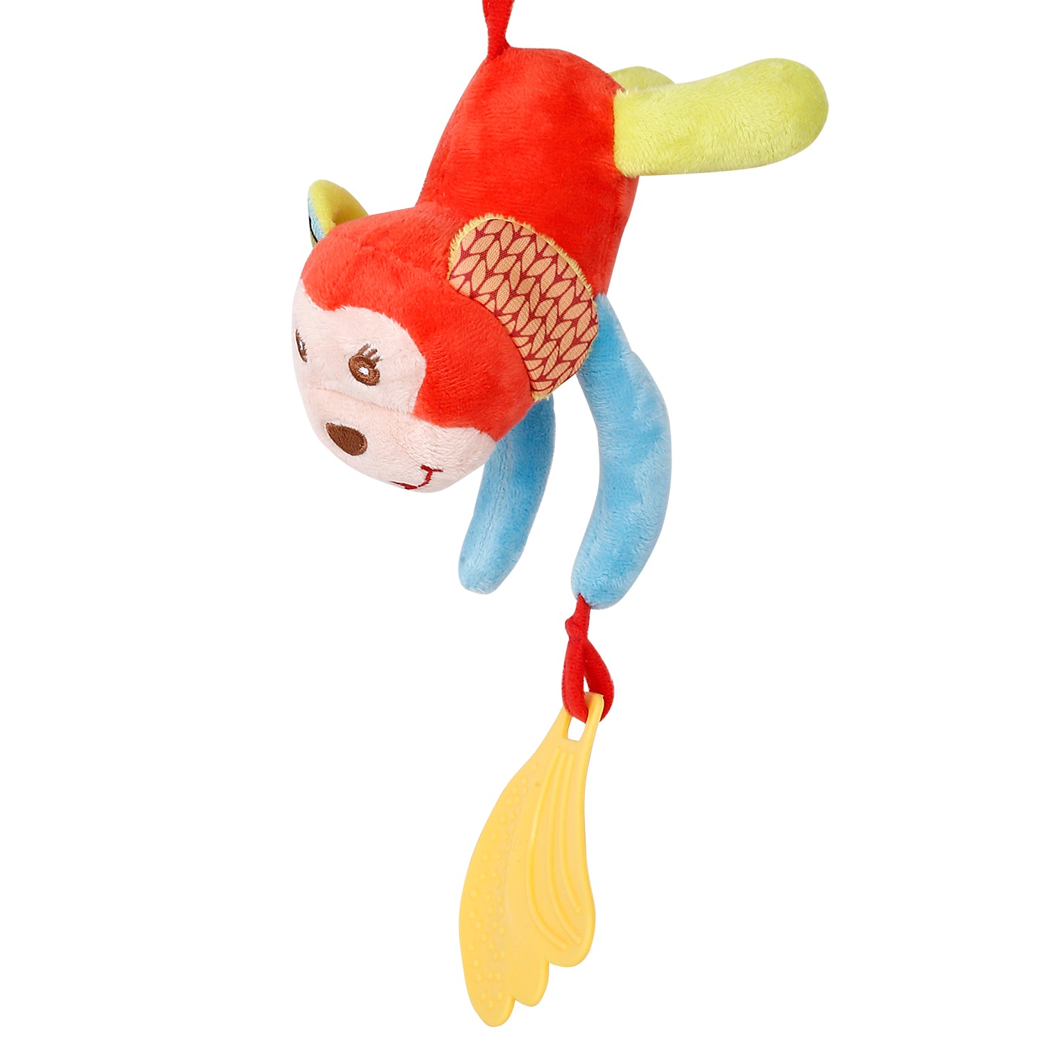 Swinging Monkey Red And Multicolour Hanging Toy / Wind Chime With Teether - Baby Moo