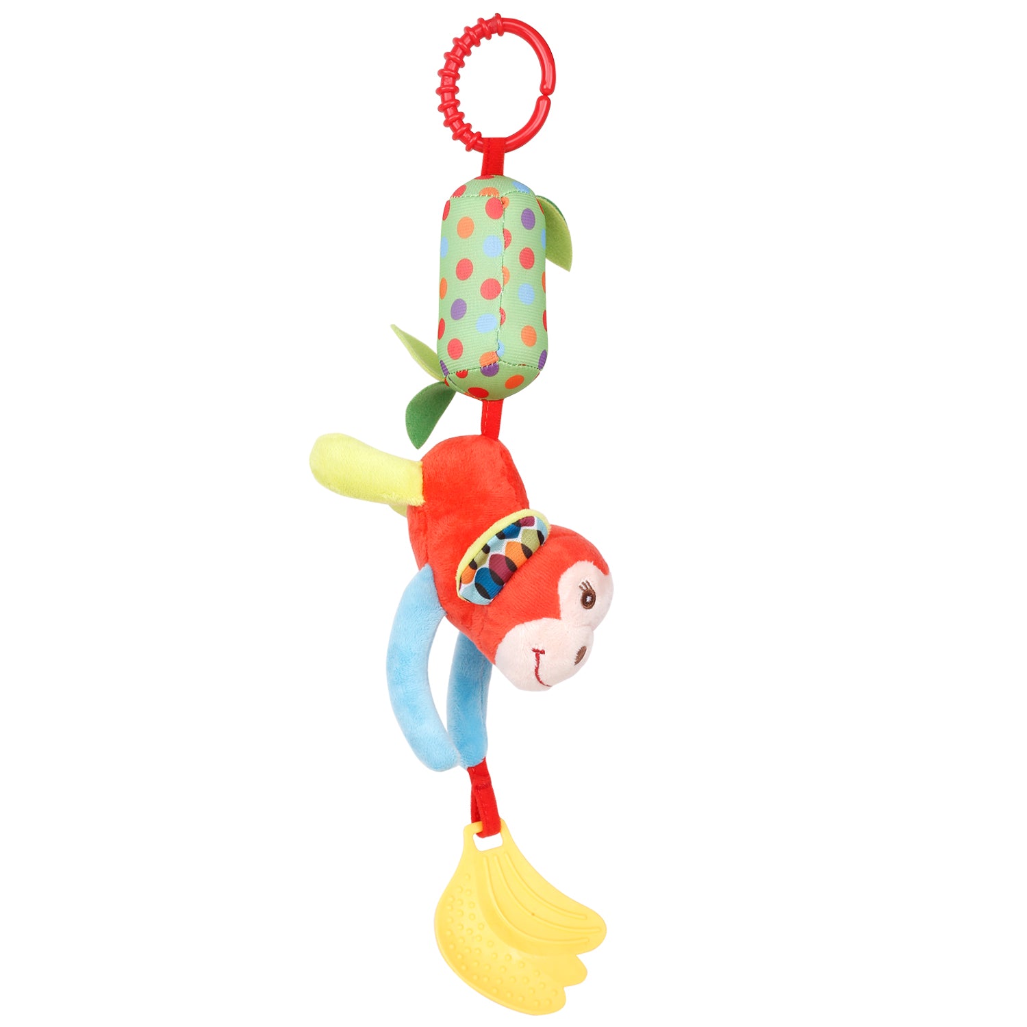 Swinging Monkey Red And Multicolour Hanging Toy / Wind Chime With Teether - Baby Moo
