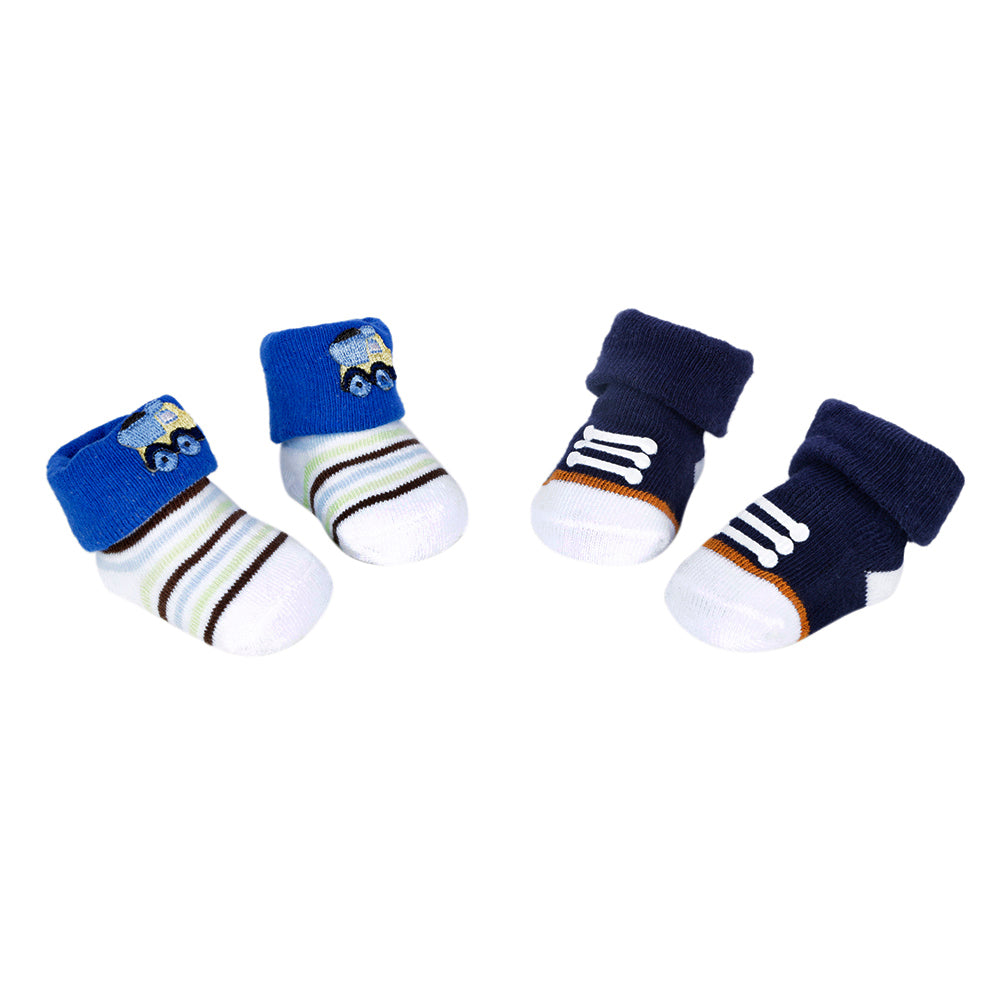 Truck & Striped Blue 2 Pk Socks - Baby Moo