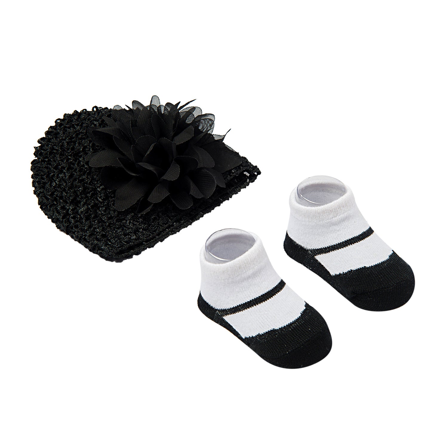 Floral Black Socks And Cap Set - Baby Moo